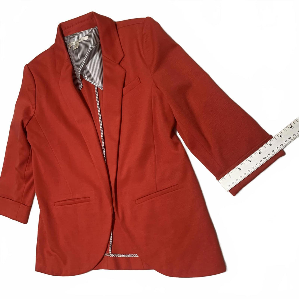 LC Lauren Conrad Women's Red Blazer Size 8 Open Front 3/4 Sleeve Stretch Jacket