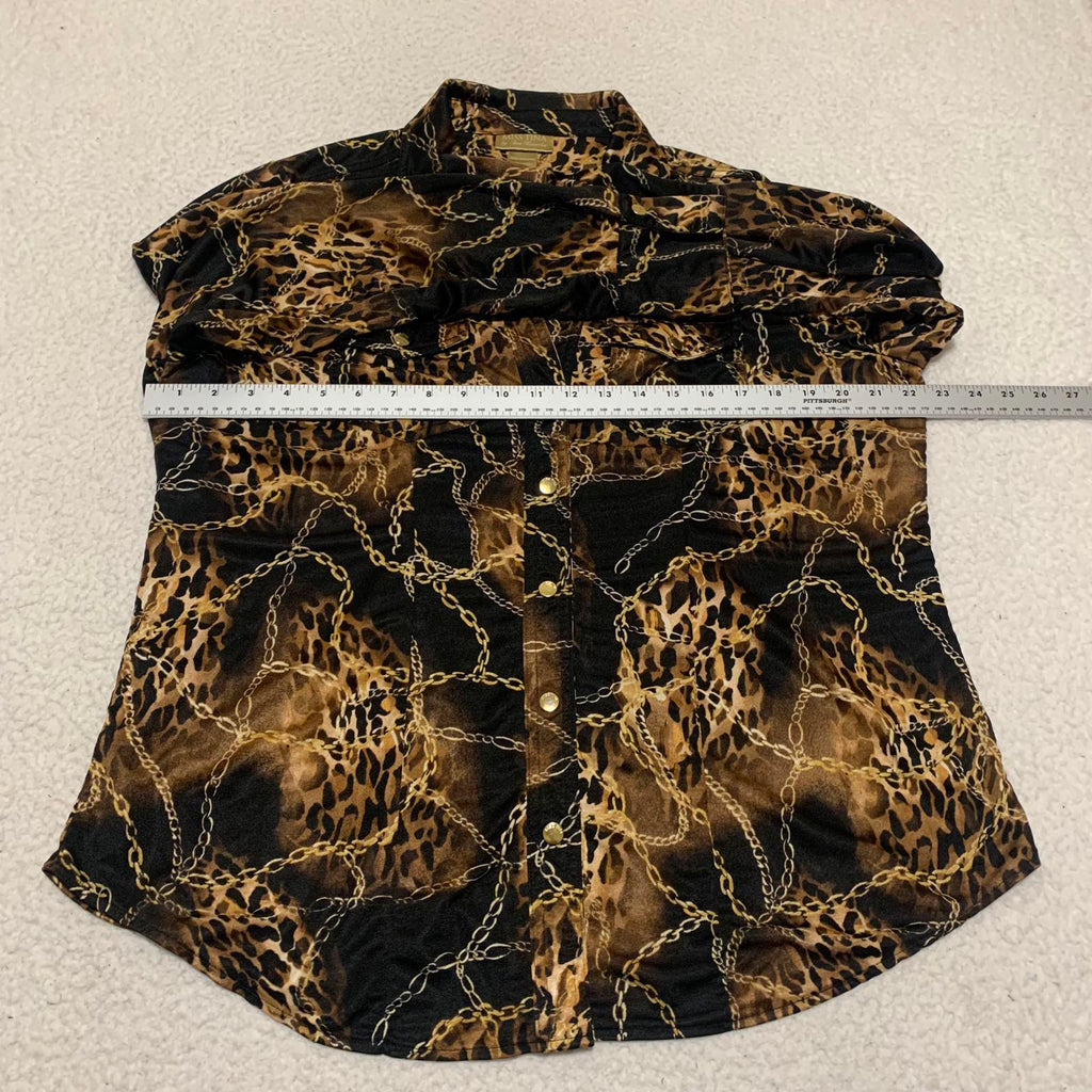 Miss Tina Knowles Women's Size XXL Leopard Print Black Gold Long Sleeve Blouse