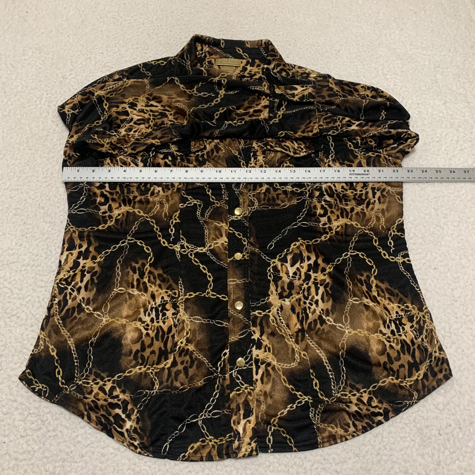 Miss Tina Knowles Women's Size XXL Leopard Print Black Gold Long Sleeve Blouse