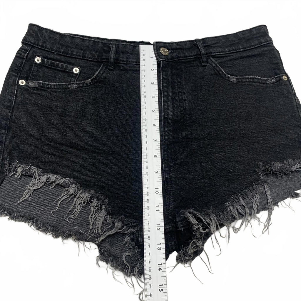Zara Womens Sz 12 High-Rise Black Distressed Cutoff Denim Shorts Festival Grunge