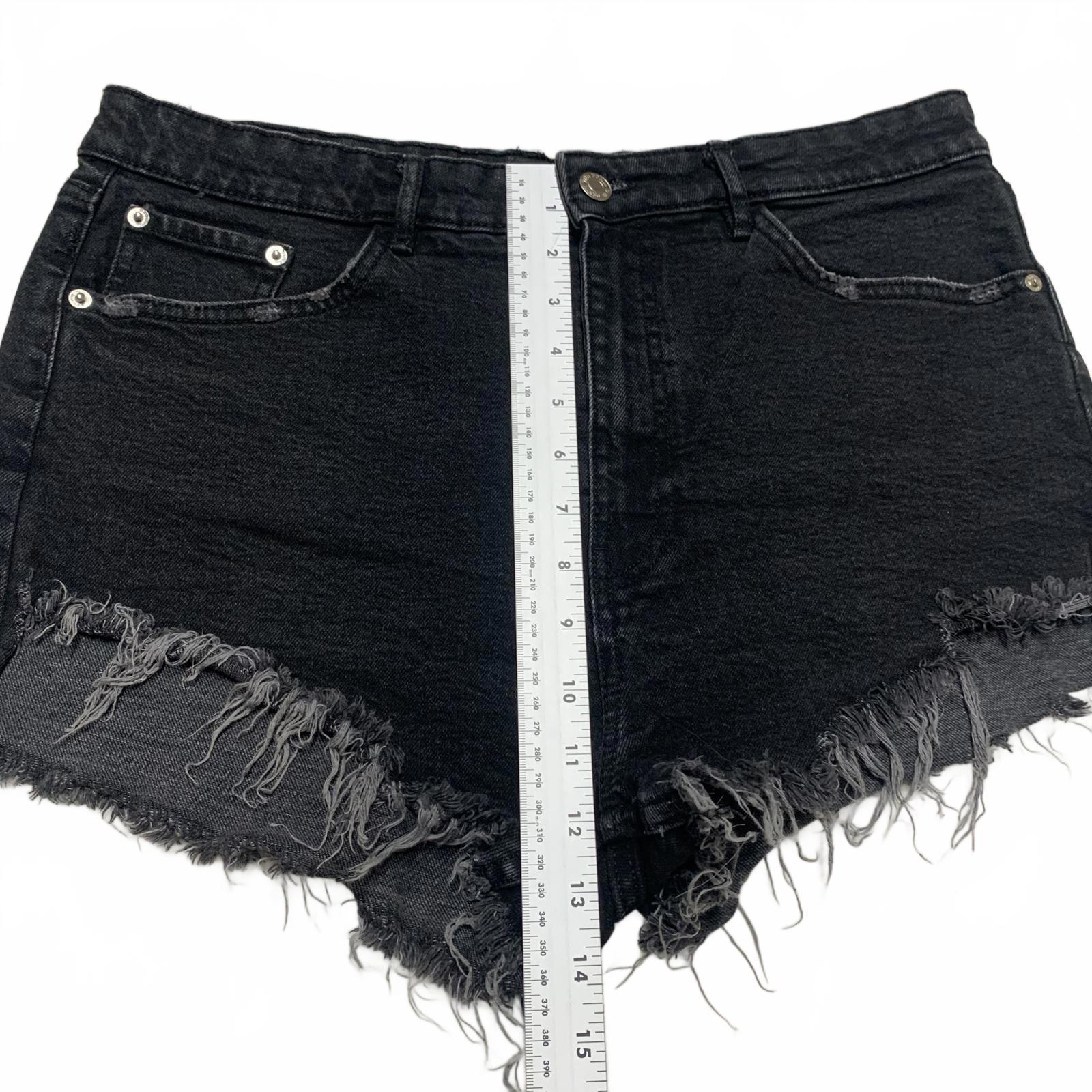 Zara Womens Sz 12 High-Rise Black Distressed Cutoff Denim Shorts Festival Grunge