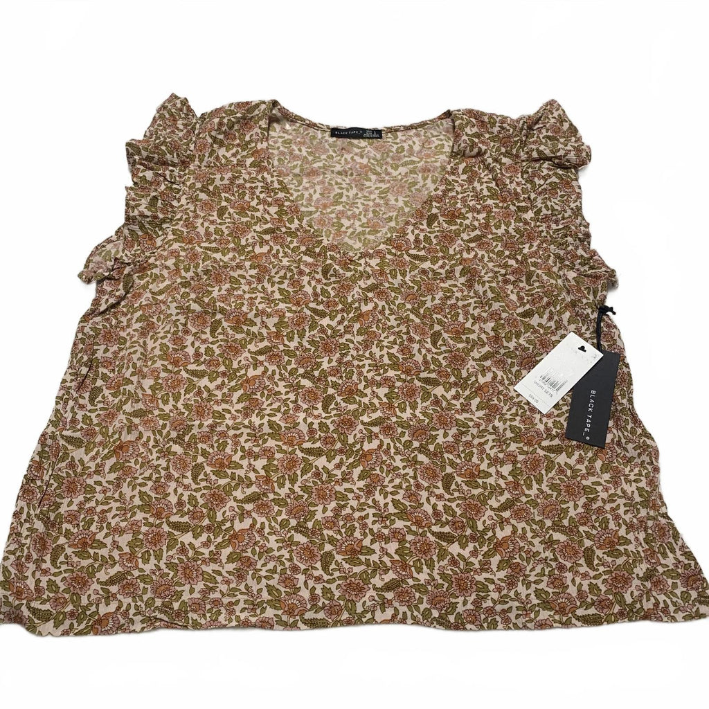Black Tape Womens Sz Large Floral V-Neck ruffle short sleeve Blouse India