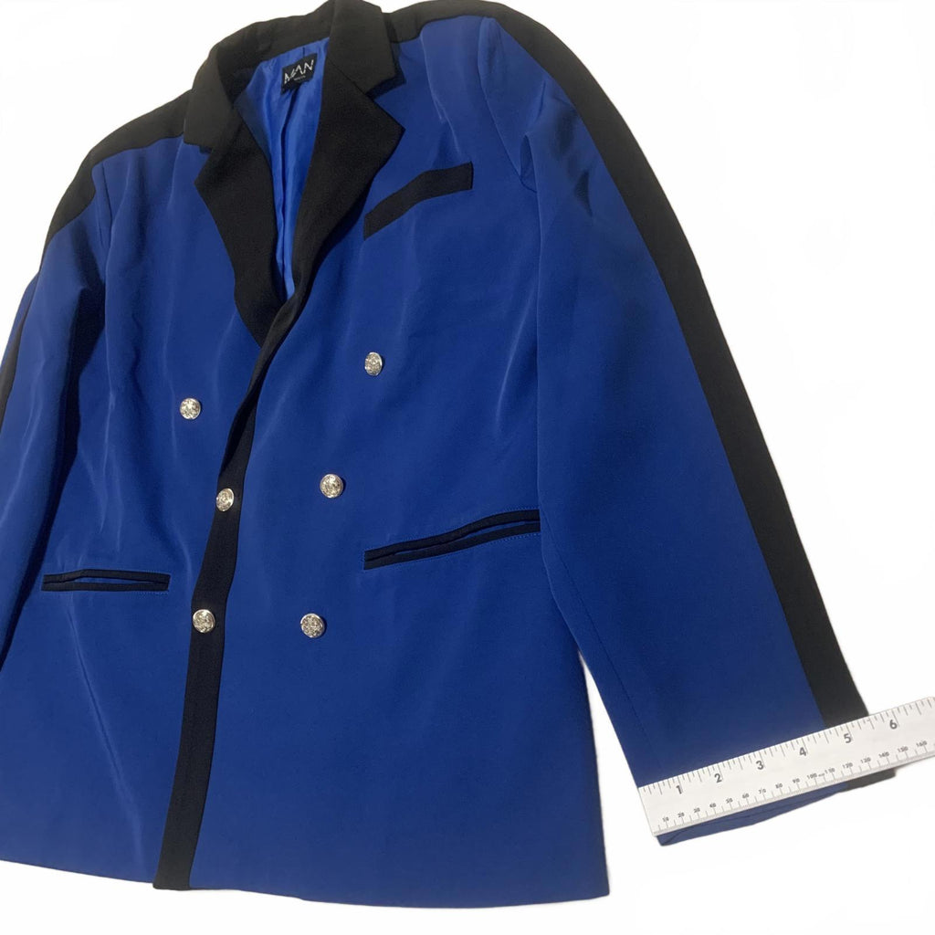 Blazer cruzado azul rey con botones plateados para hombre boohooMan talla 38