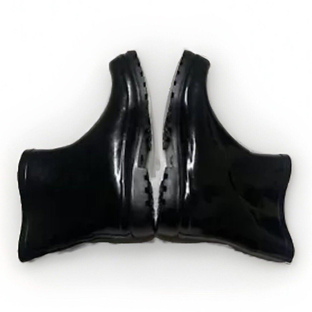 DEW Rubber Sole Rain Women's Boots Sz 11 Shiny Black Ankle Height Buckle Pull-on