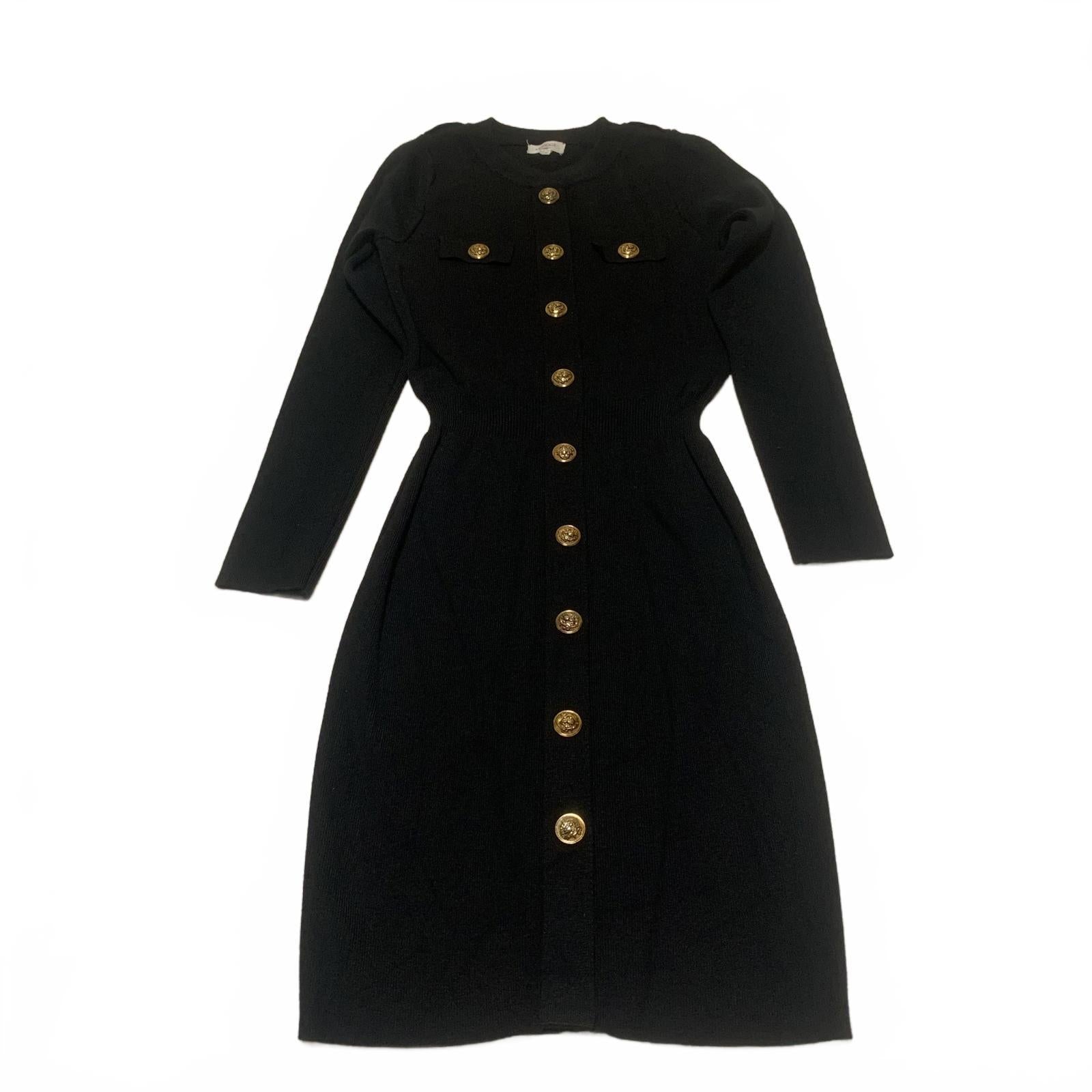 Moocci Paris Women's Size S/M Black Long Sleeve Button Front Stretch Dress
