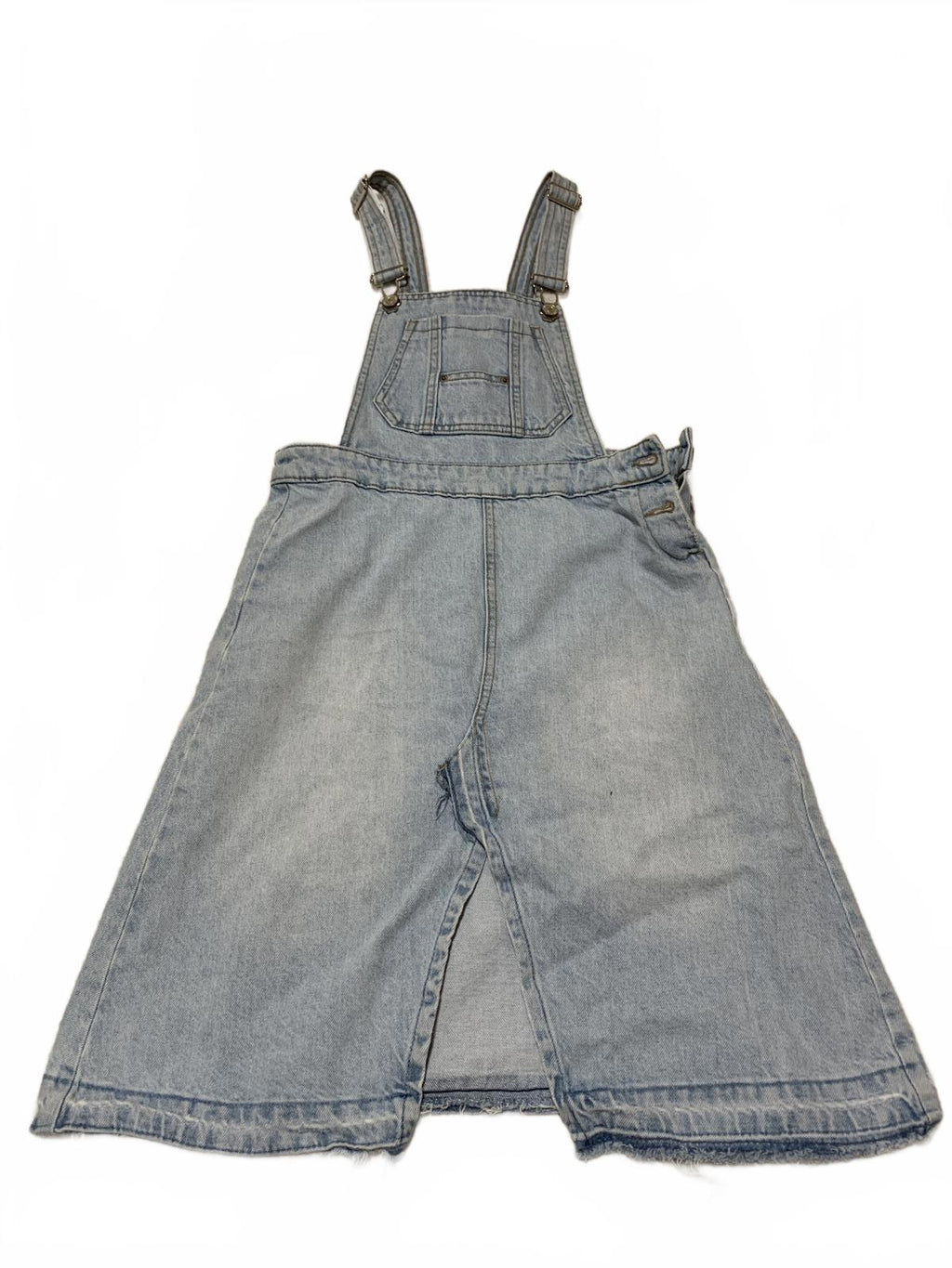 Zara Girls Size 13/14 Light Wash Distressed Denim Overall Skirt Frayed Hem