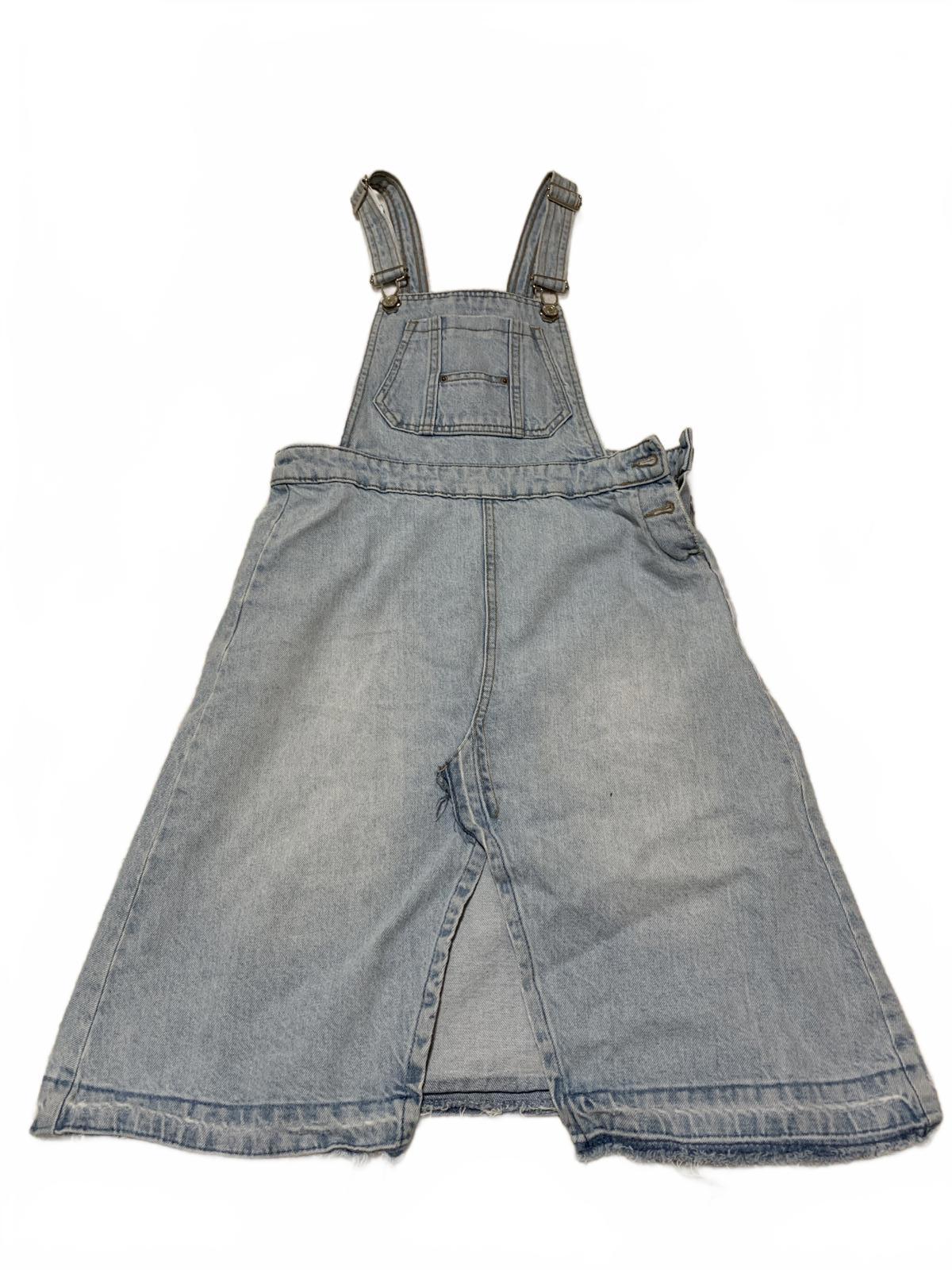 Zara Girls Size 13/14 Light Wash Distressed Denim Overall Skirt Frayed Hem