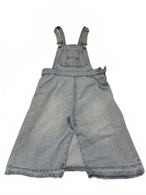 Zara Girls Size 13/14 Light Wash Distressed Denim Overall Skirt Frayed Hem