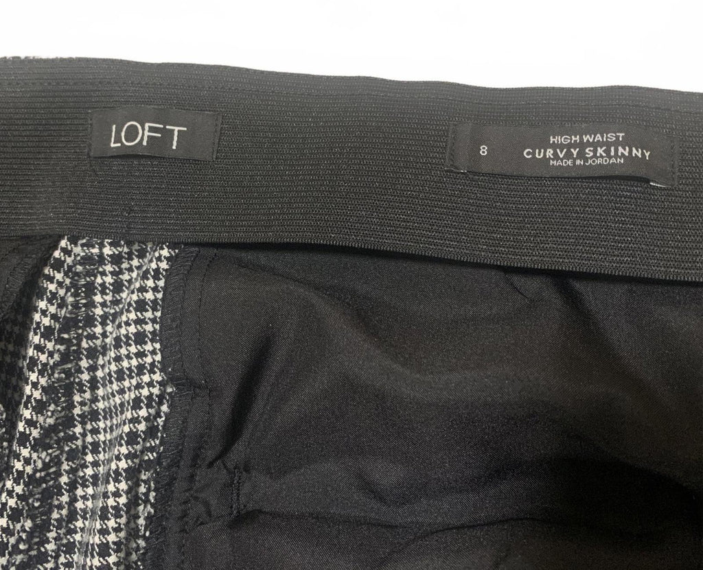 LOFT Women's Dress Pants Size 8 Black White Checkered Pattern Curvy Skinny