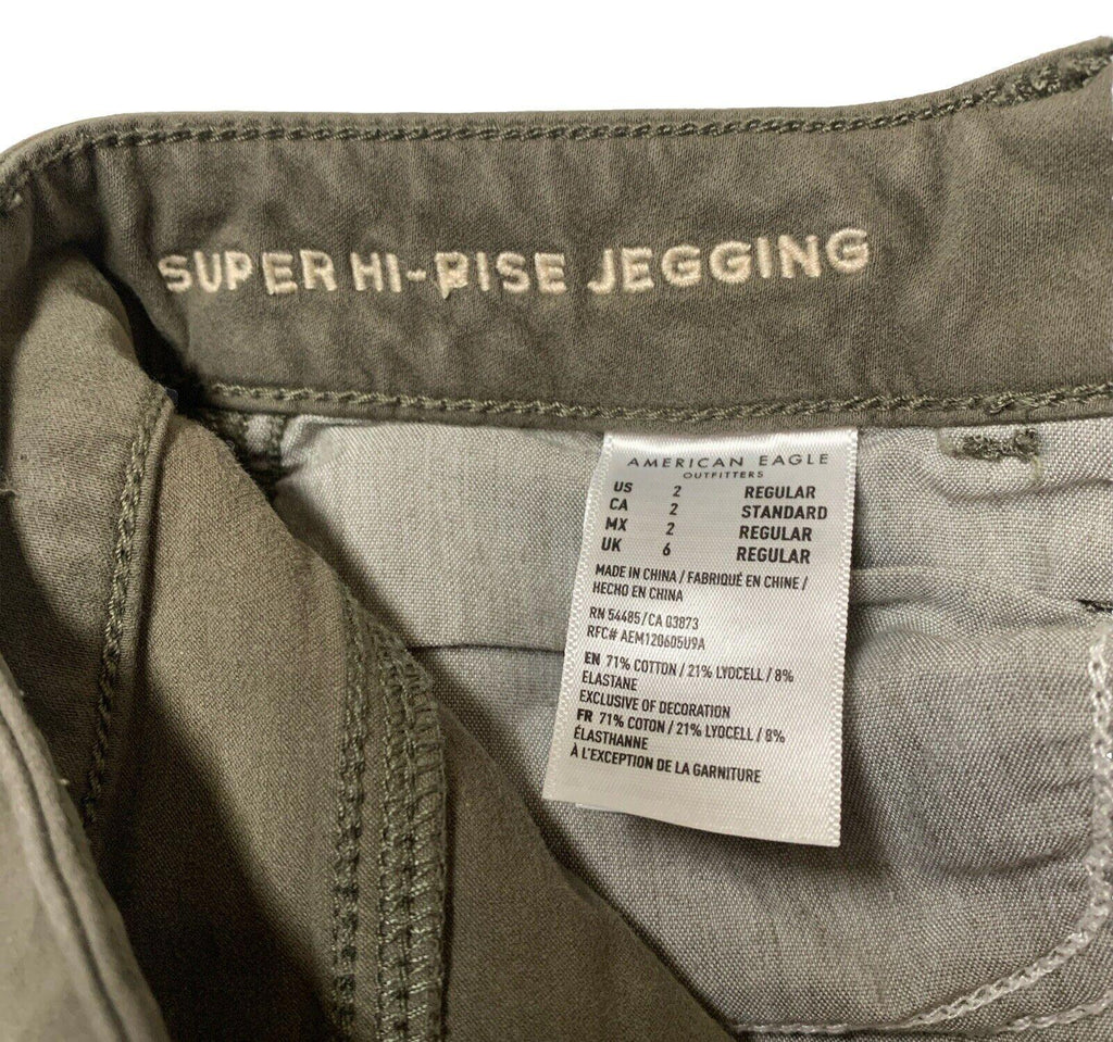 American Eagle Women's Sz 2 Reg  Grayish Green Super High Rise Stretch Jegging