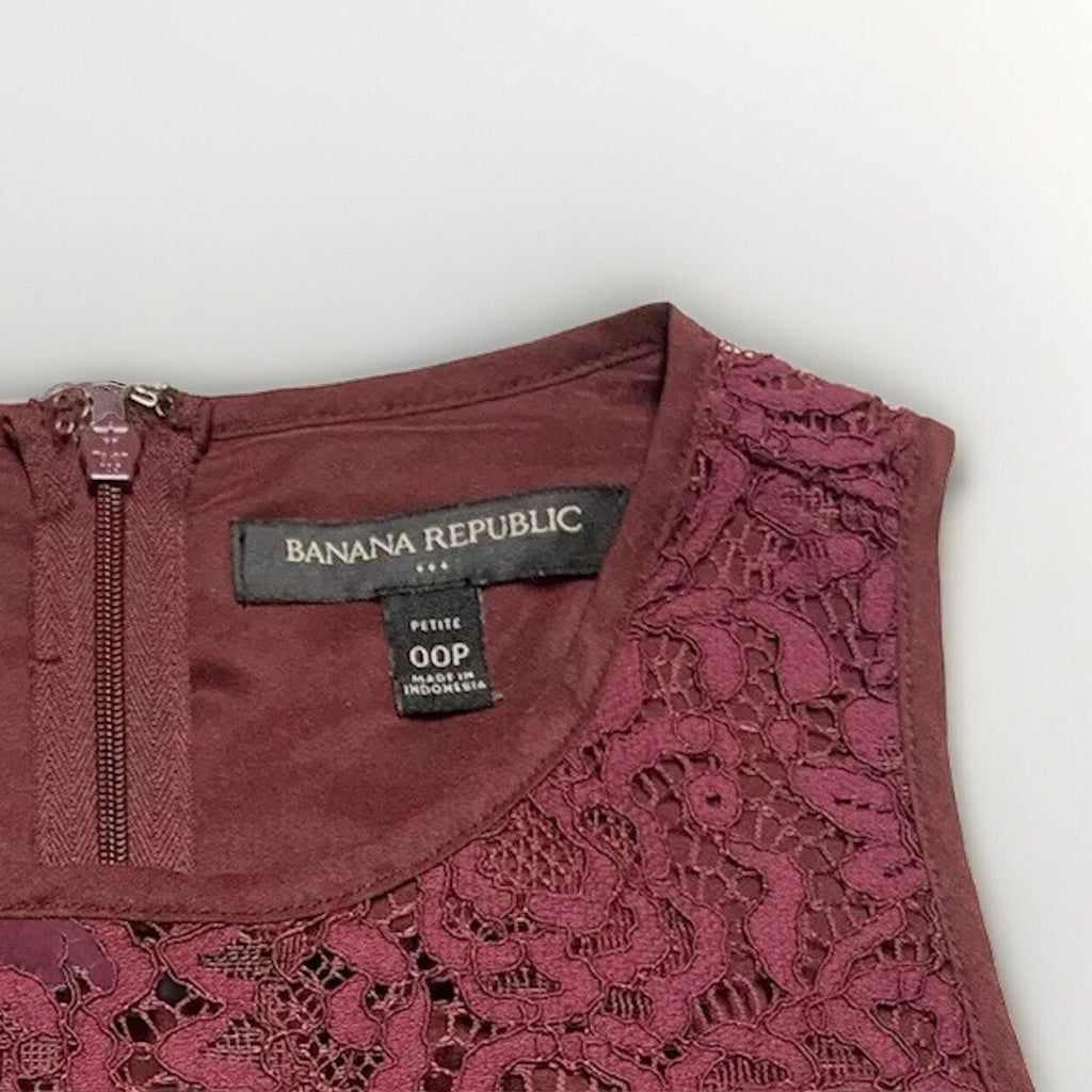 Banana Republic Juniors Size 00P Petite Burgundy Lace Empire Waist Sheath Dress