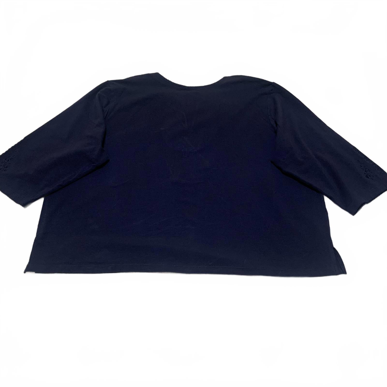 Denim & Company Navy Blue Women's Blouse Size 3X Embroidered Details