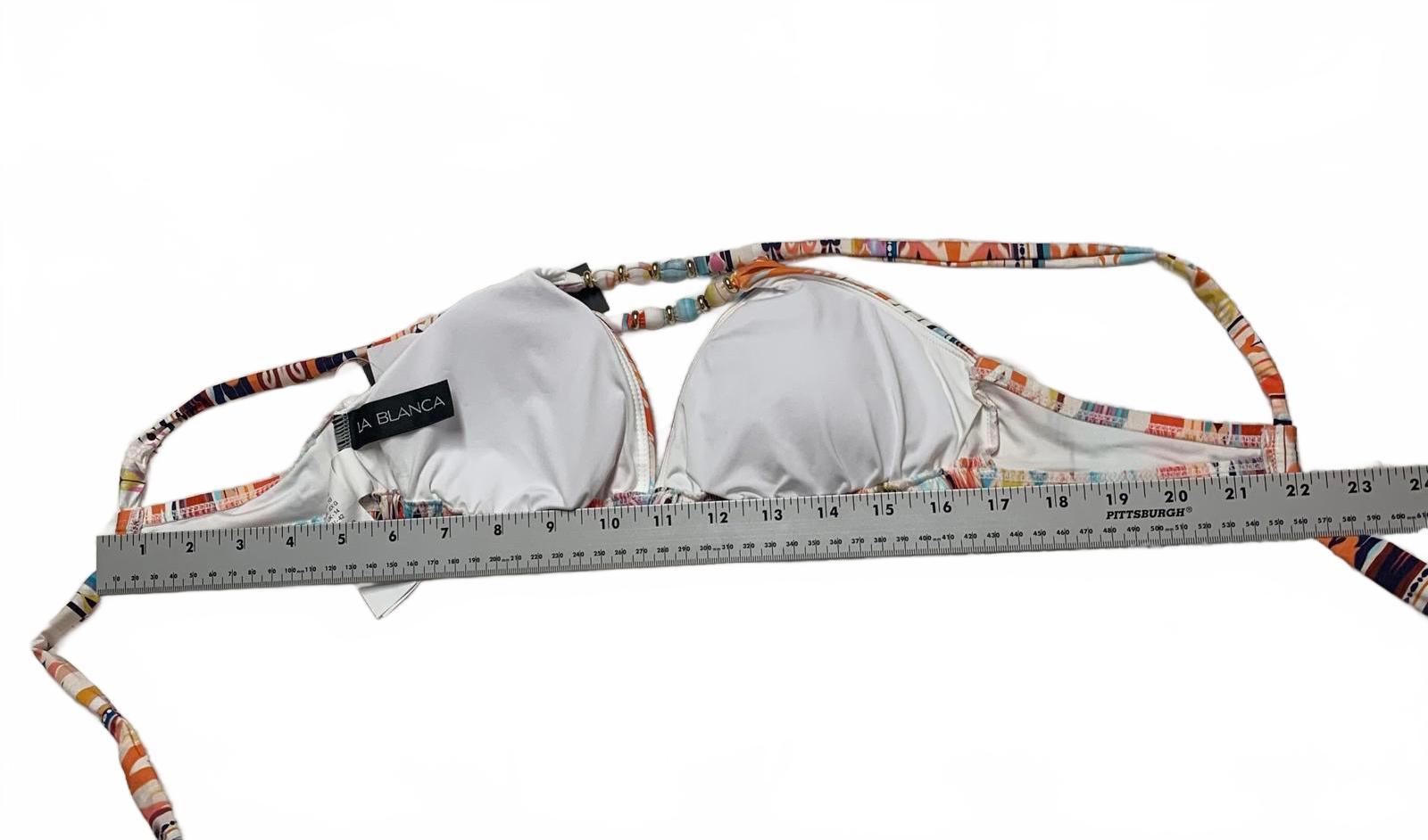 LA Blanca Womens Size 10 Colorful Print Triangle Bikini Top Beaded Straps