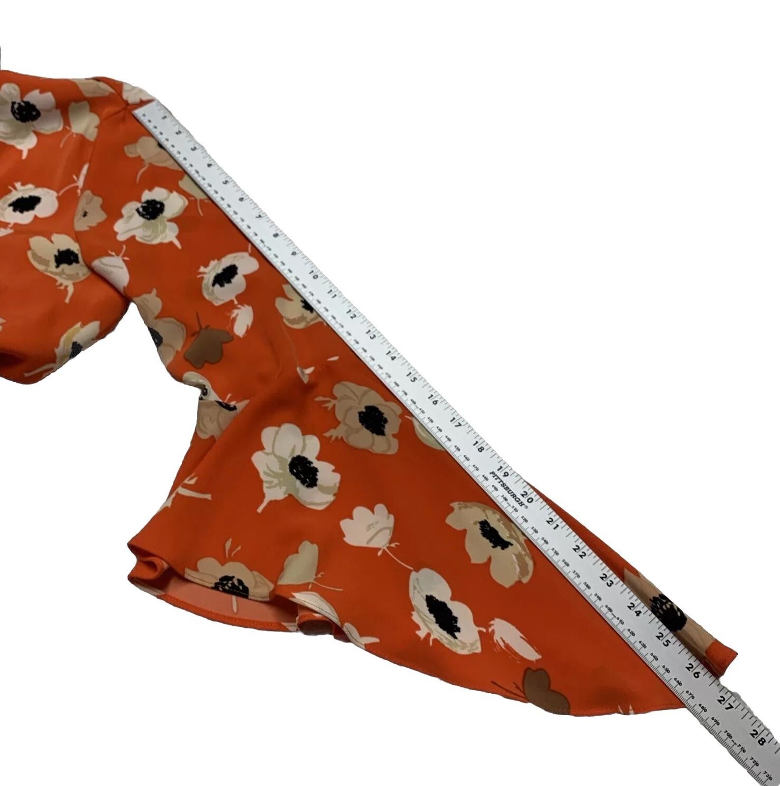 Carmen Marc Valvo Women’s Size 8 Orange Floral Print Bell Sleeve Top