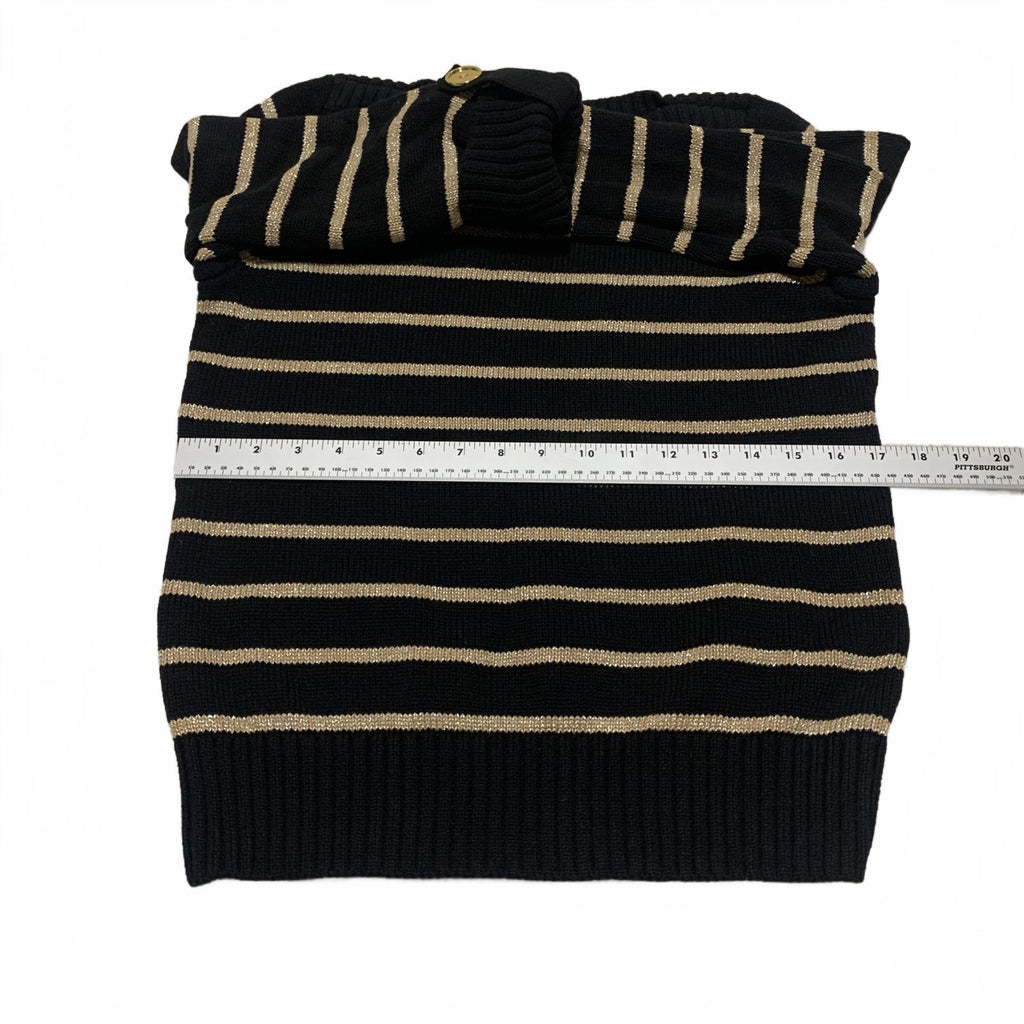 Jones New York Women's Size Petite M Black Beige Striped Sweater Cuffed Sleeve