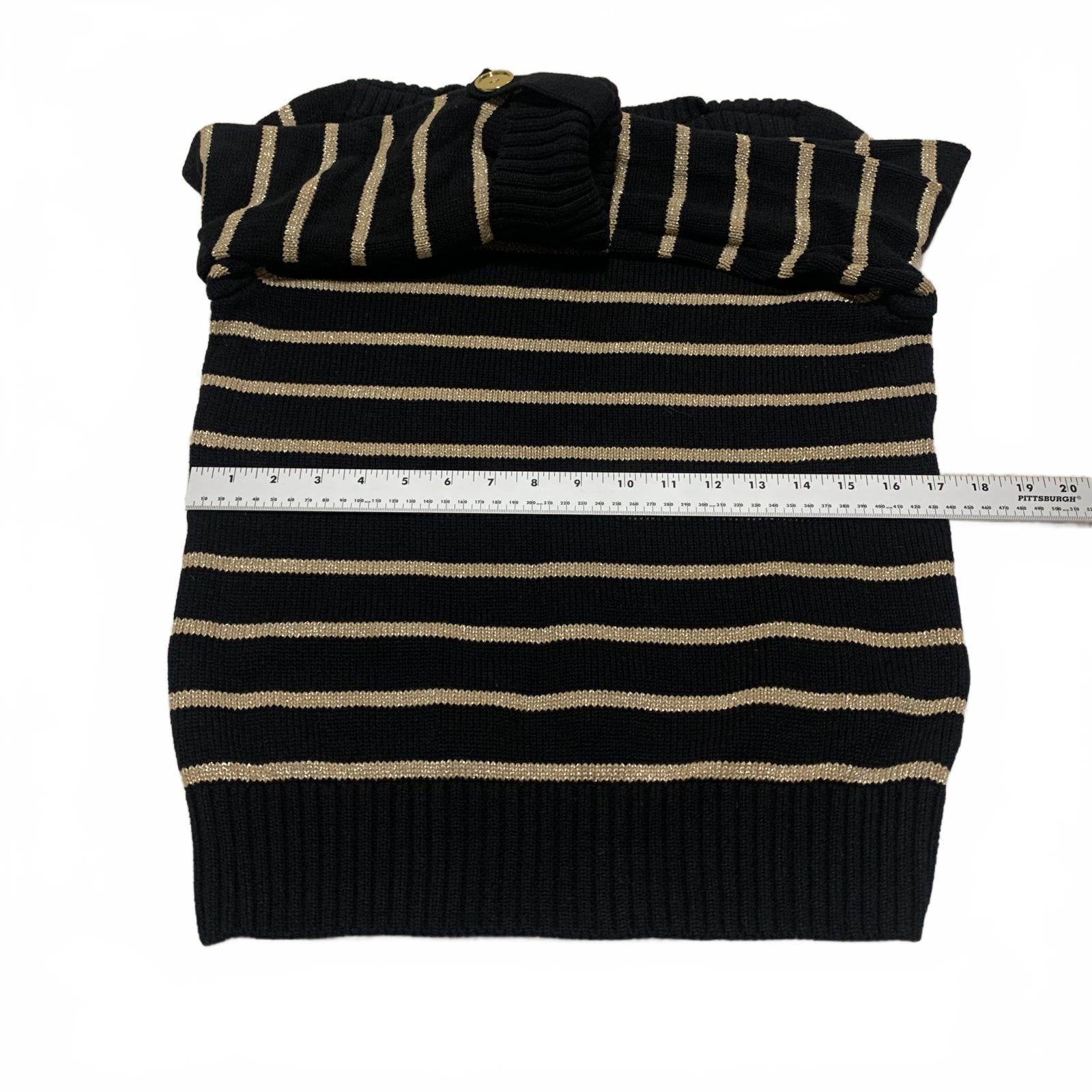 Jones New York Women's Size Petite M Black Beige Striped Sweater Cuffed Sleeve