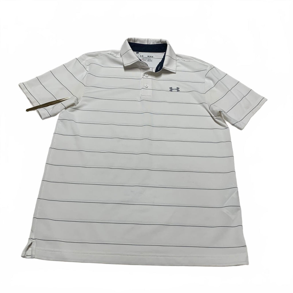Under Armour Men's Size Medium White Black Striped Heat Gear Polo Shirt