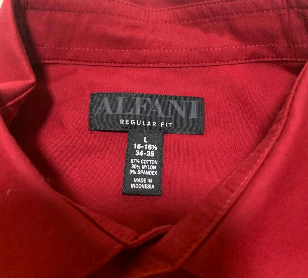 Alfani Men's L 16-16.5 Red Long Sleeve Dress Shirt