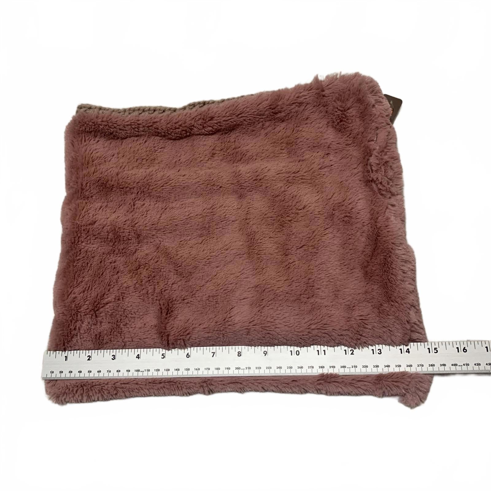 Elegant mauve faux fur knit cowl reversible, cozy and chic cold weather style.