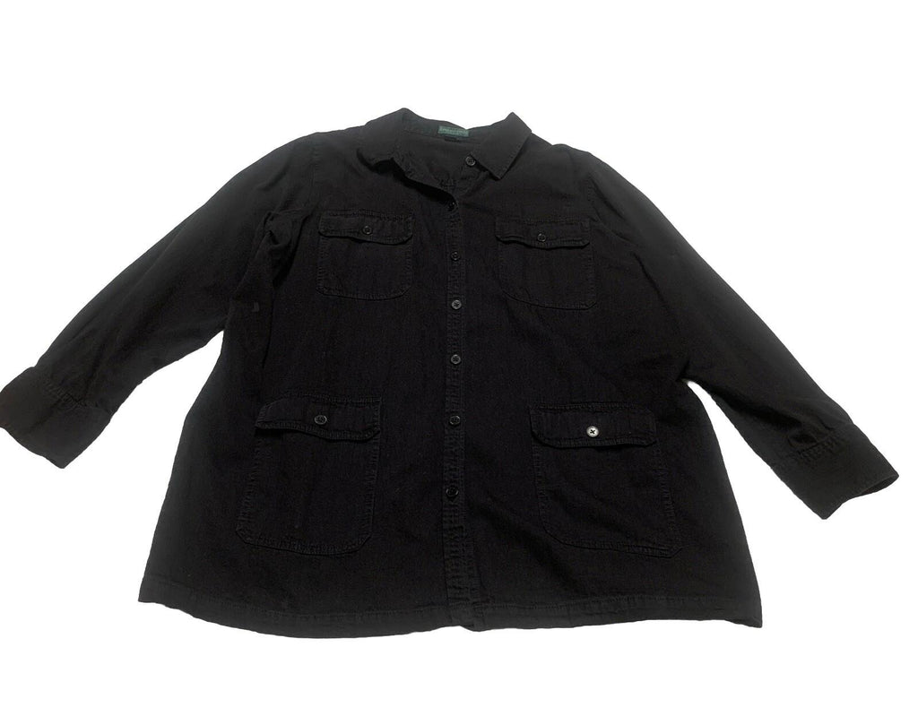 Lauren Jeans Company Mens 3X Black Button Up Military Shirt Shacket 100% Cotton