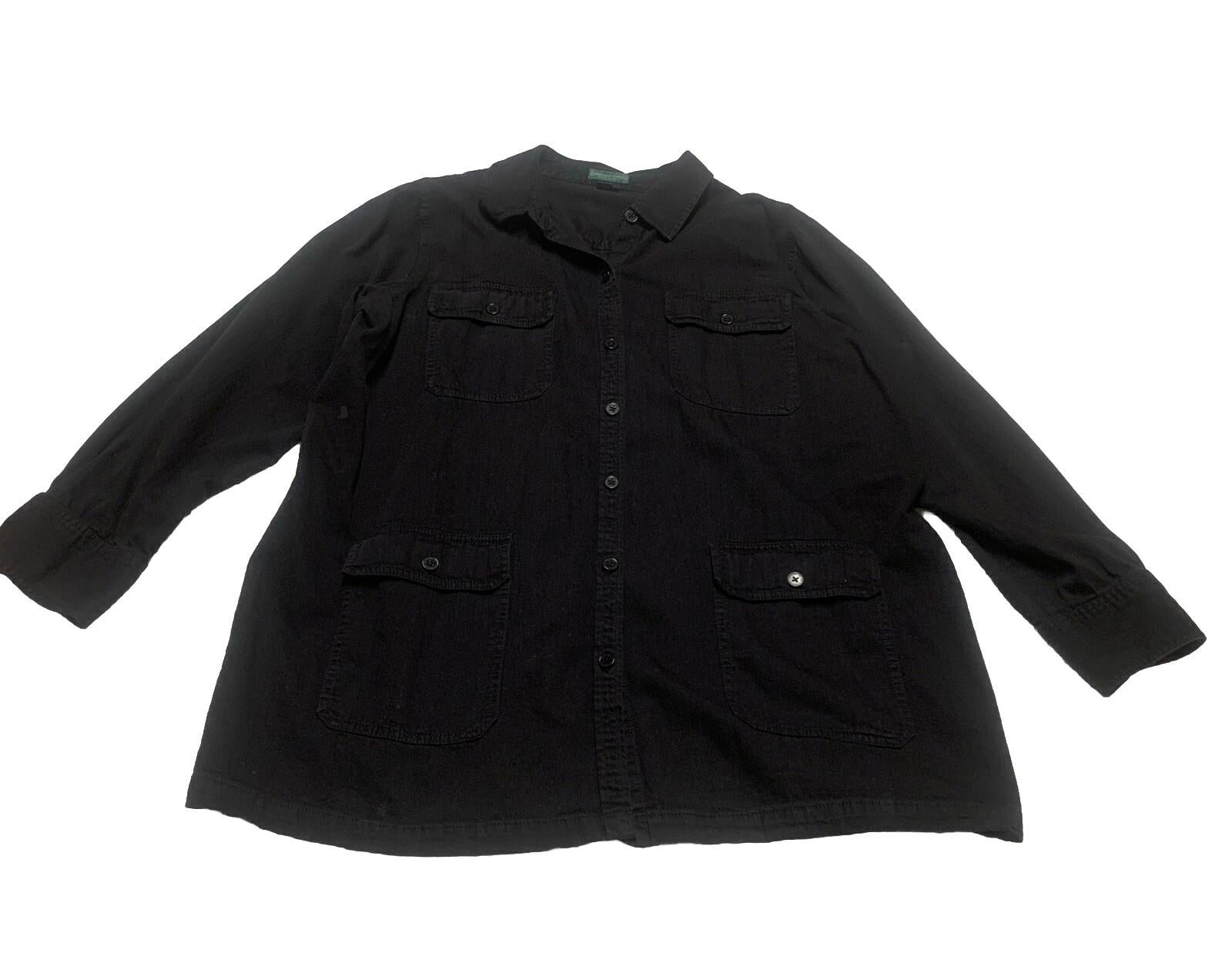 Lauren Jeans Company Mens 3X Black Button Up Military Shirt Shacket 100% Cotton