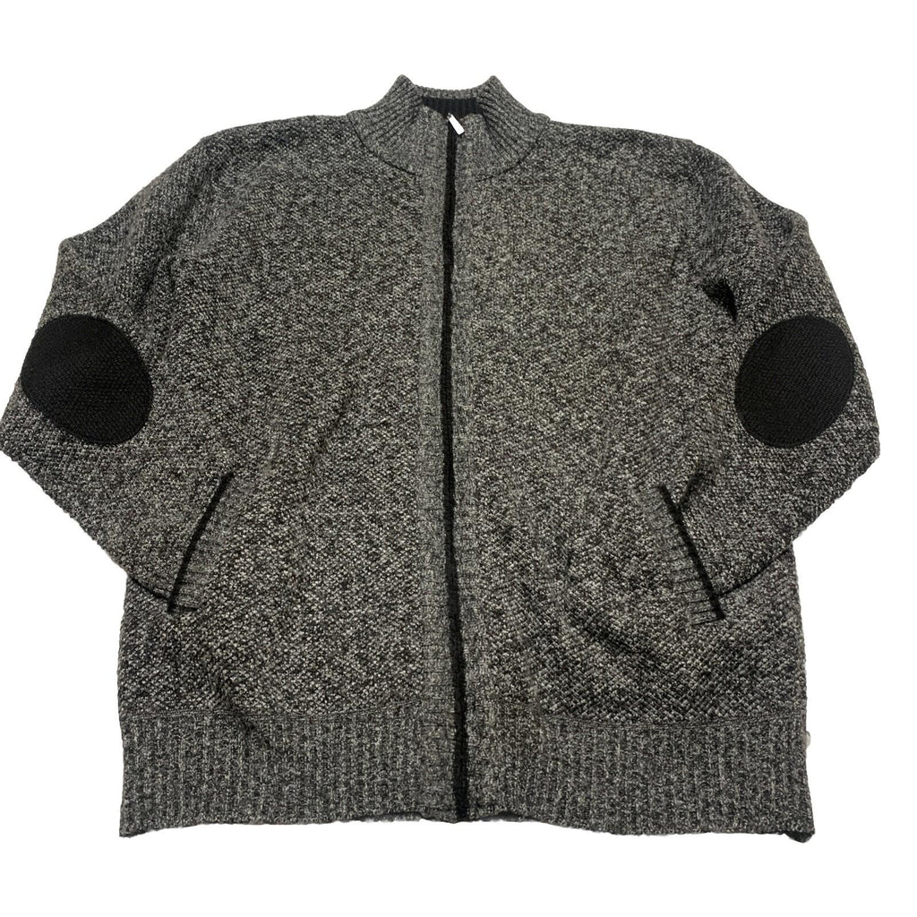 Alberto Cardinali Men's Cardigan XL Black Gray Full Zip Fleece Lined Elbow Patch