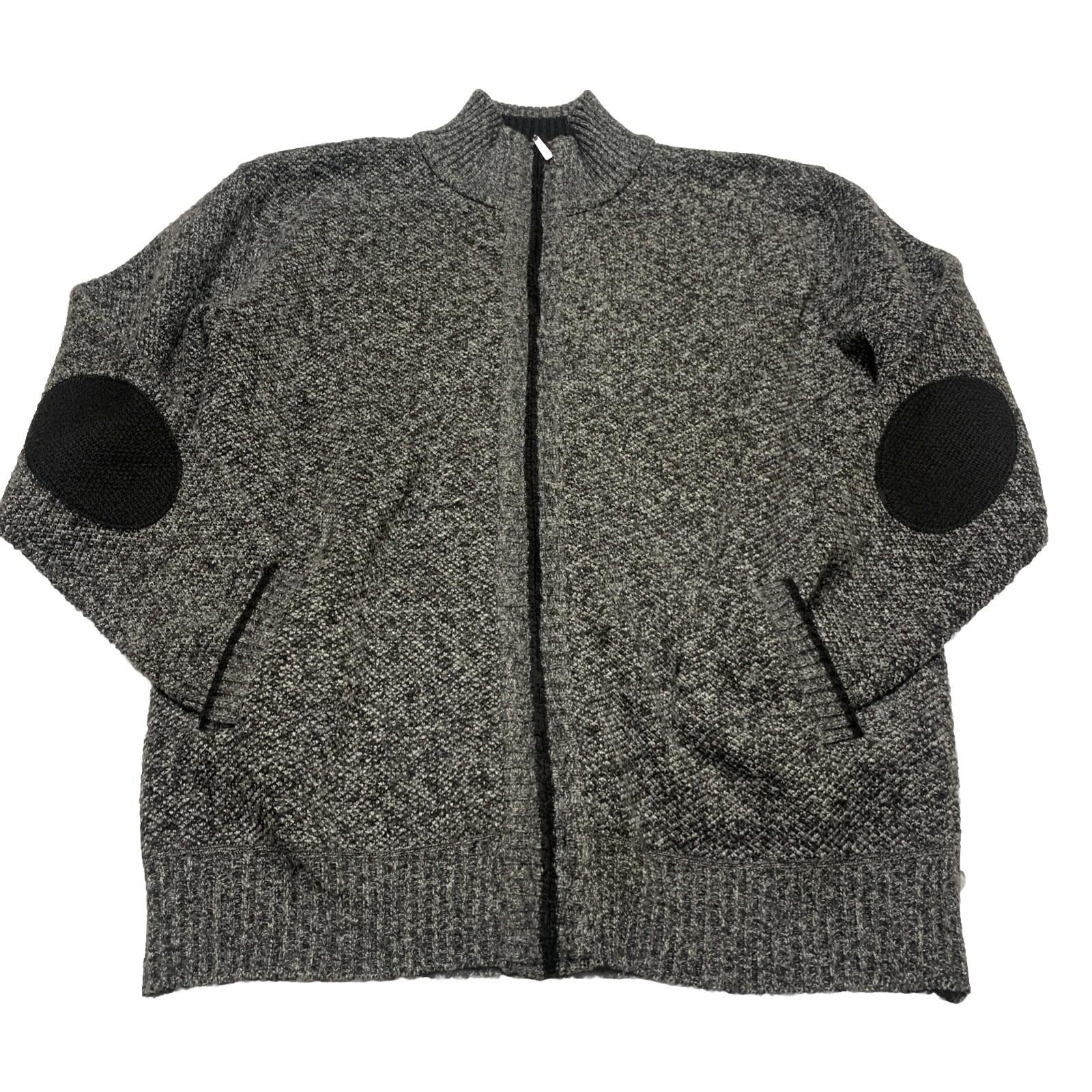 Alberto Cardinali Men's Cardigan XL Black Gray Full Zip Fleece Lined Elbow Patch