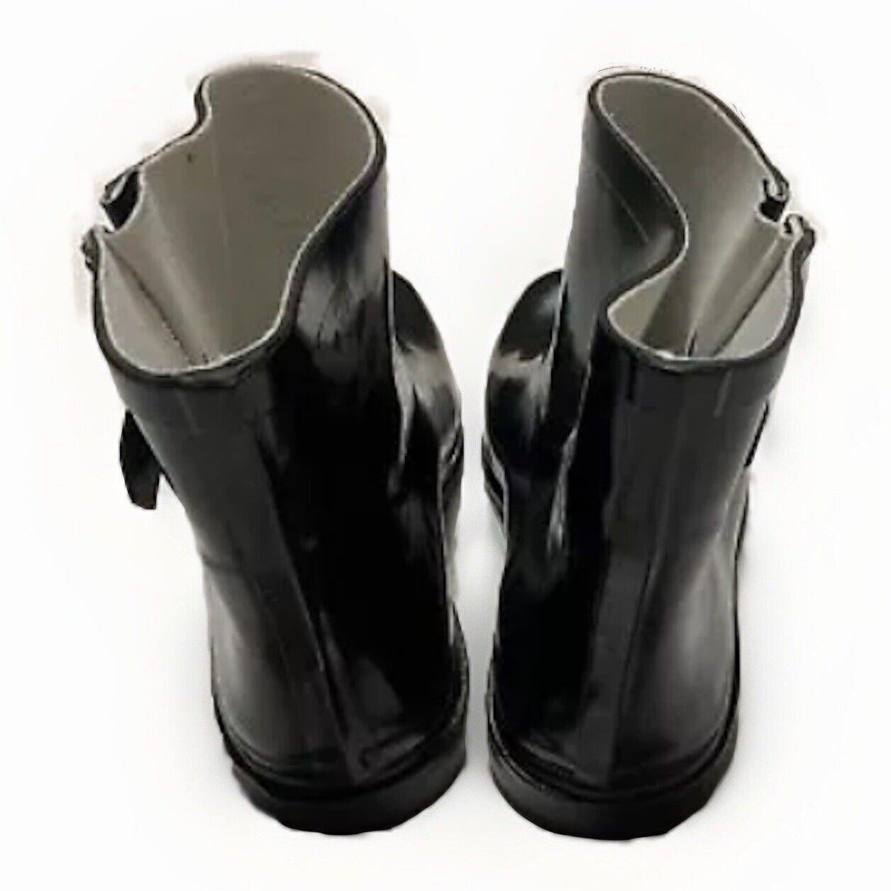 DEW Rubber Sole Rain Women's Boots Sz 11 Shiny Black Ankle Height Buckle Pull-on