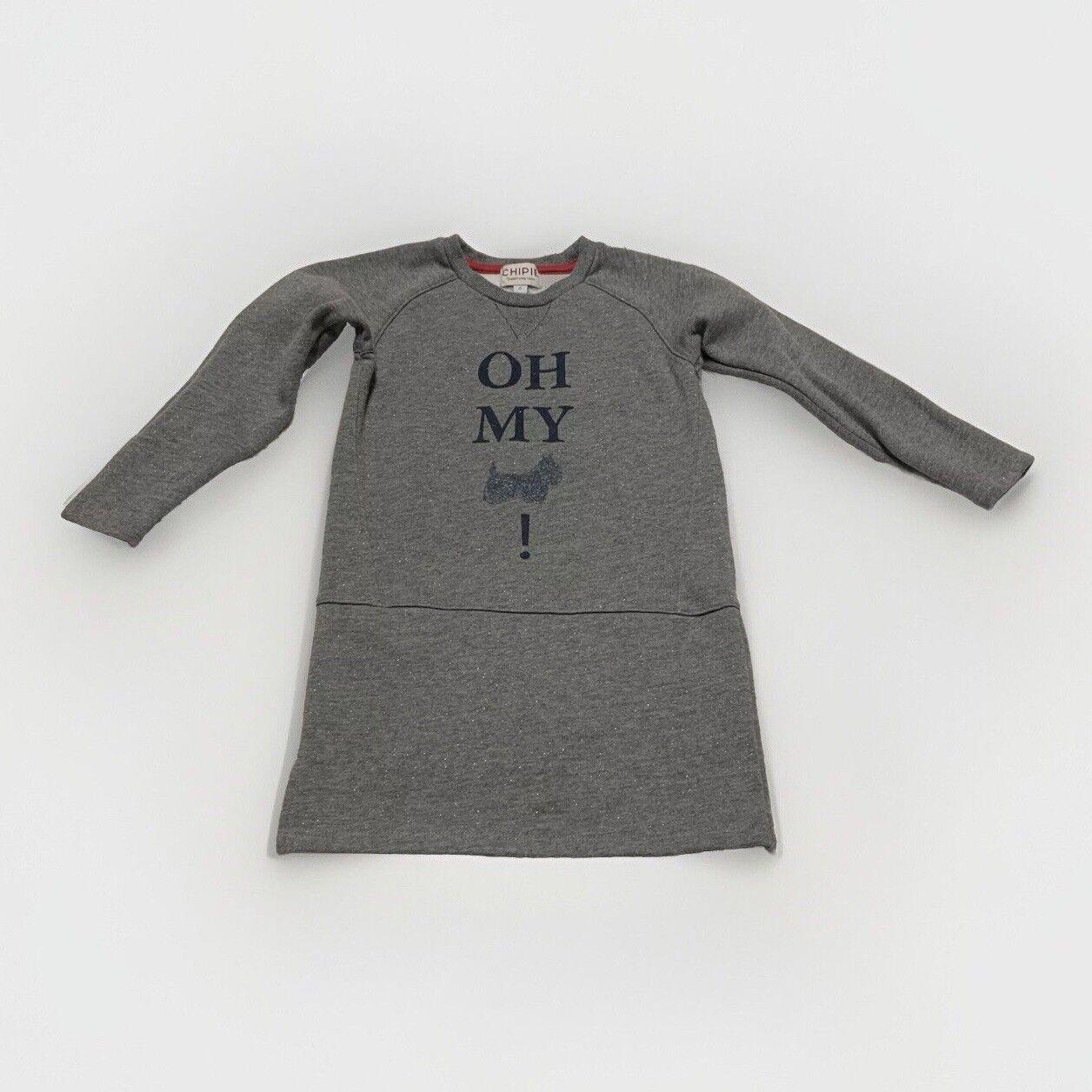Chipie Girls Size 6 Heather Gray Fleece Sweatshirt Dress Scottish Dog Glitter