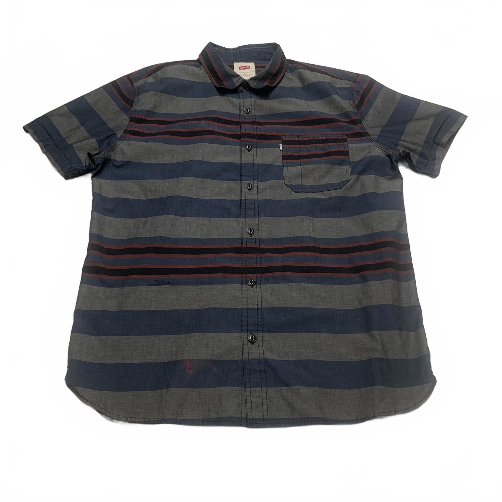Levis Mens Size Large Blue Gray Striped Short Sleeve Shirt