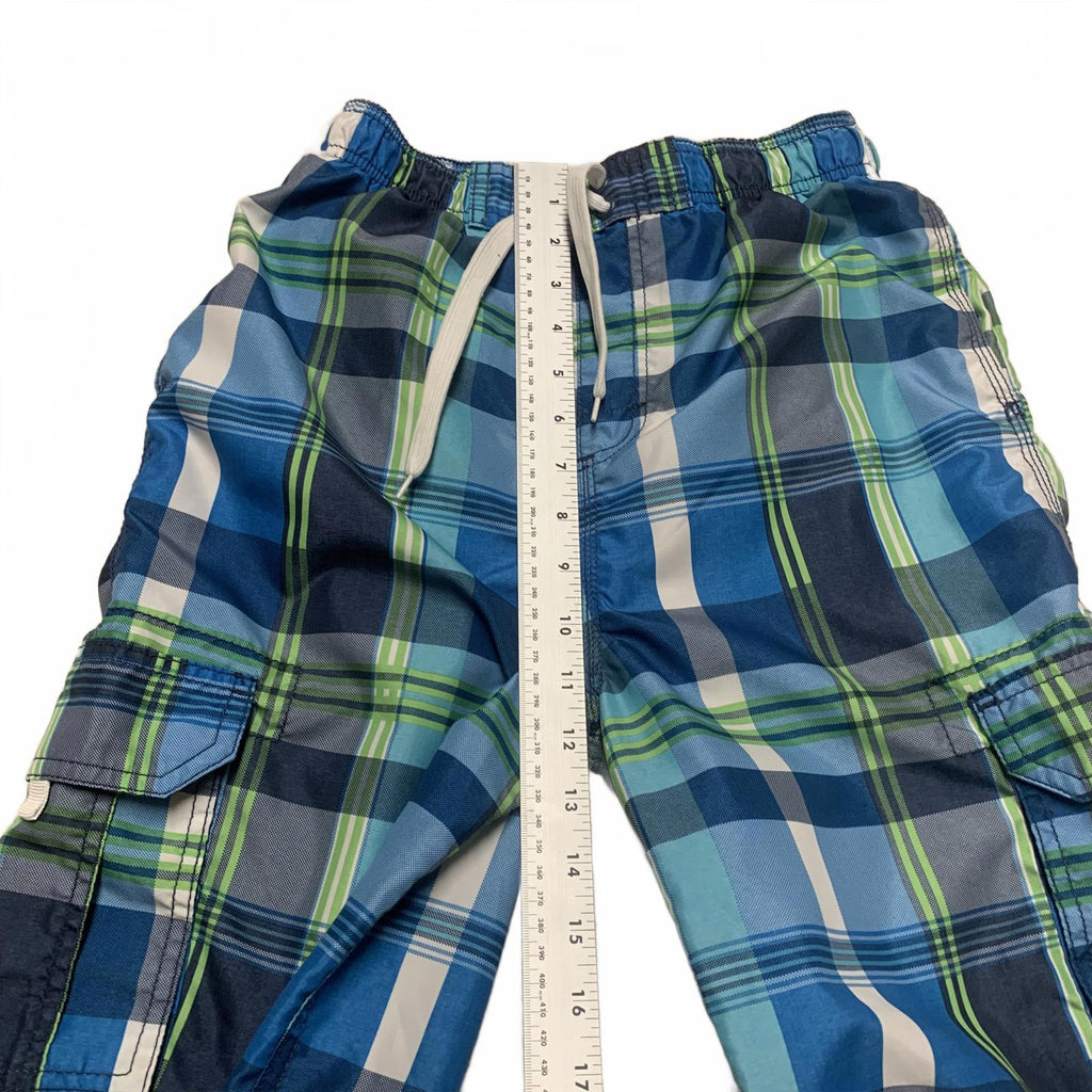 Kanu Surf Boy's Sz L (14-16) Plaid Blue Green Swim Trunks