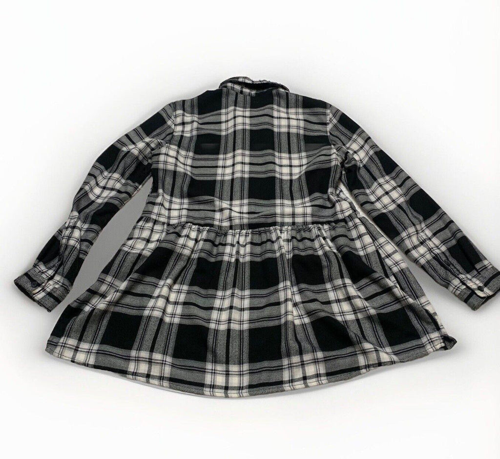 American Eagle Plaid Flannel Tunic Size Small Black White Pin Tuck Jegging Fit M