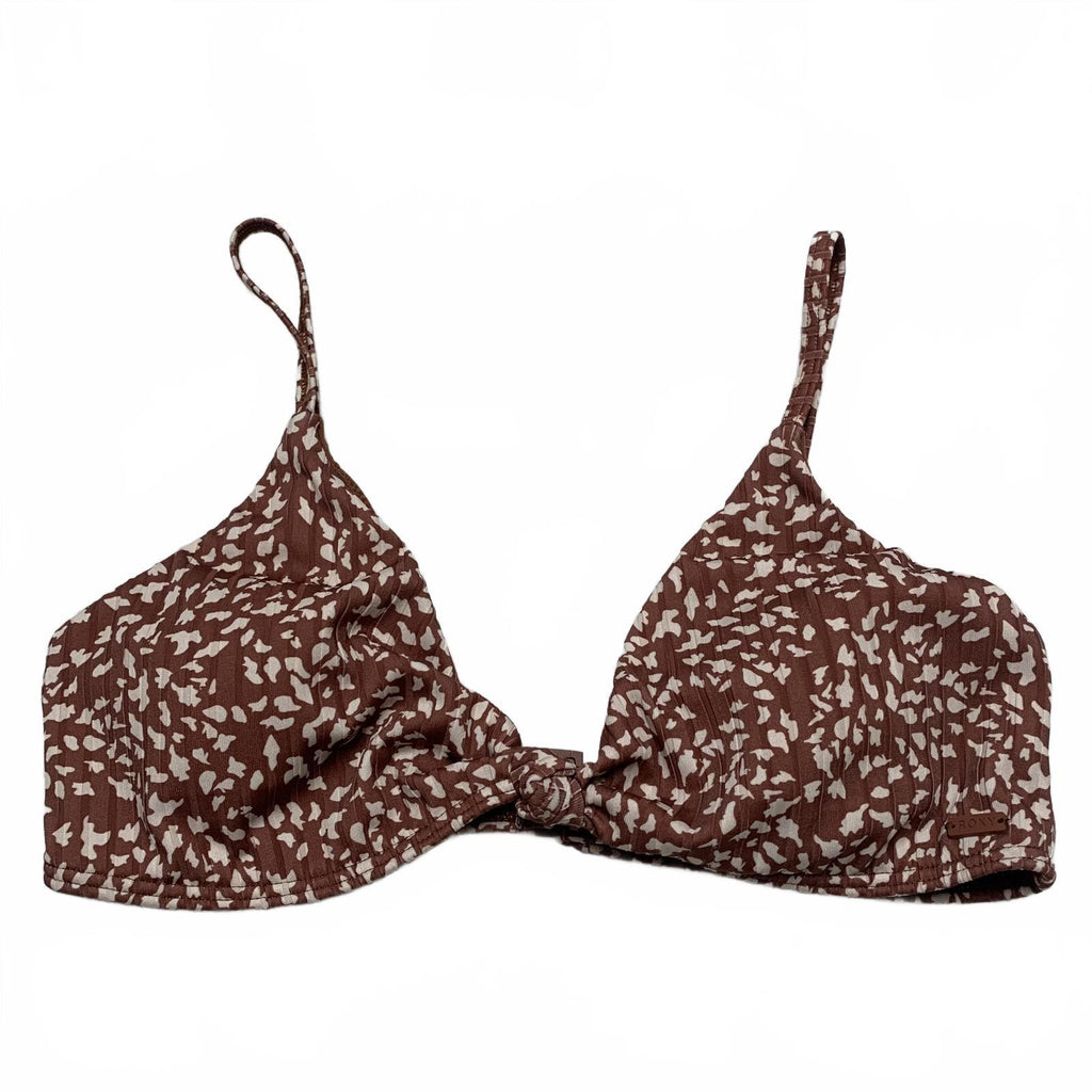 Roxy Love the Surf Knot Bikini Top Women's Sz L Brown Print Swimwear