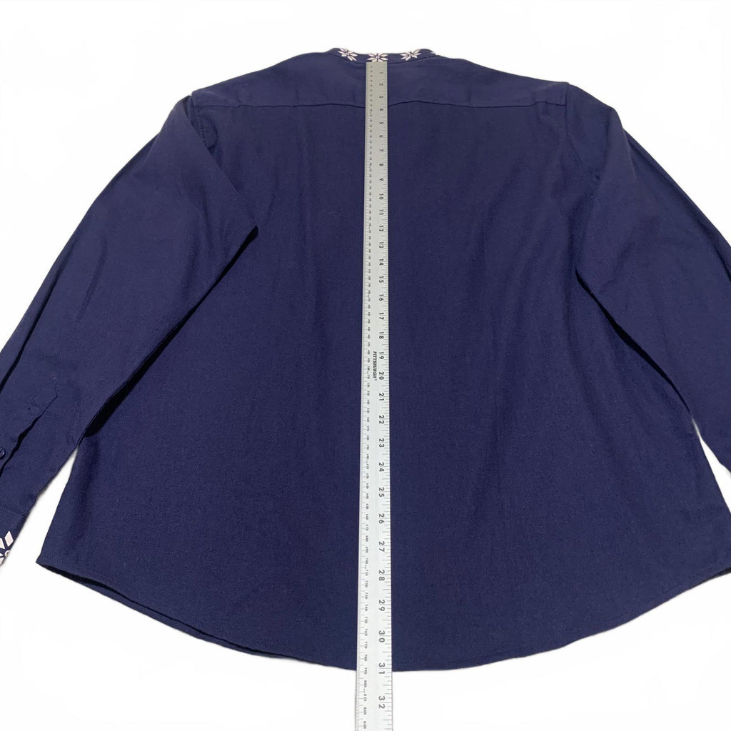 Coofandy Men's Size XL Blue Long Sleeve Embroidered tunic Collar Shirt Cotton
