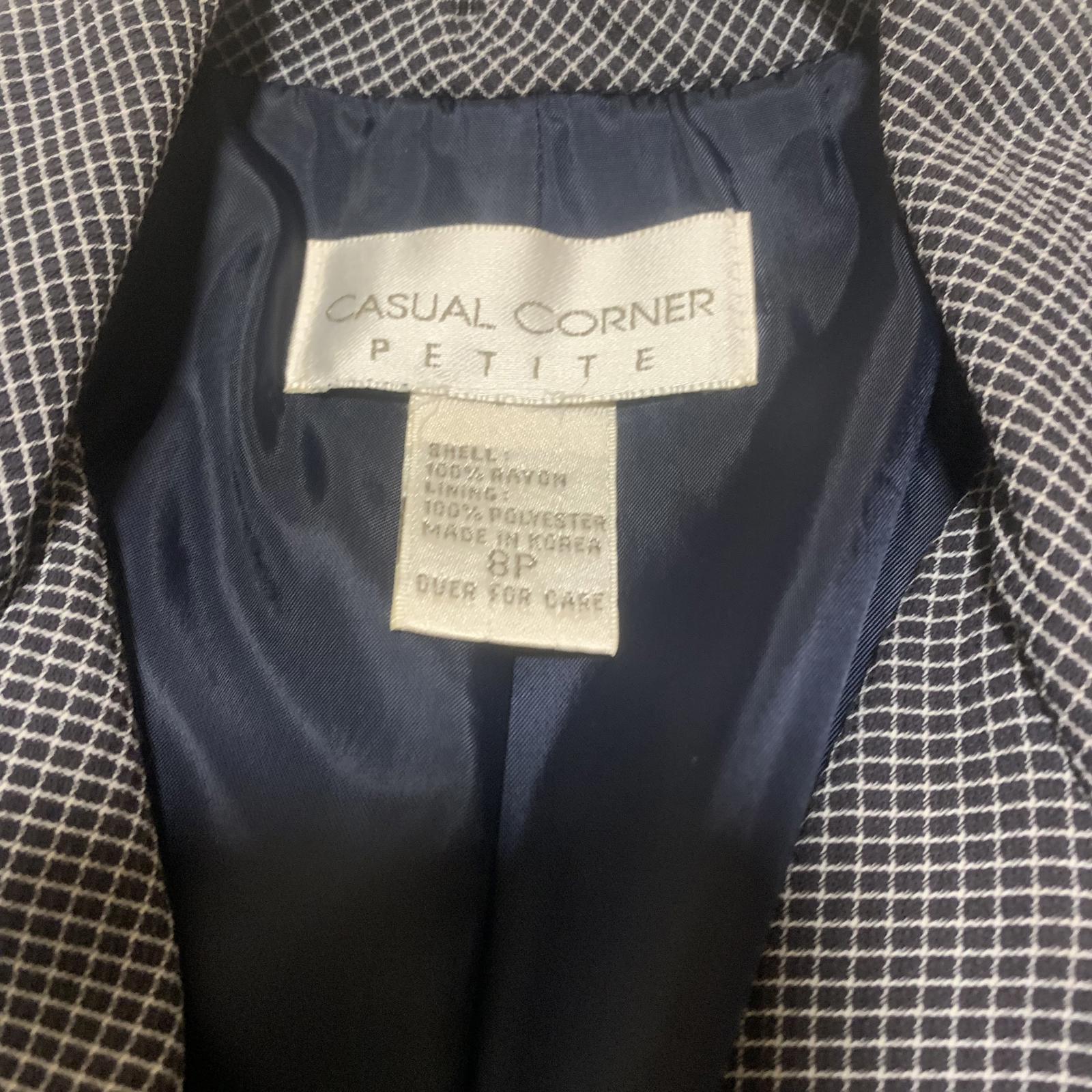 Vintage Casual Corner Petite Women's 8P Navy Blazer Piped Trim Button Jacket