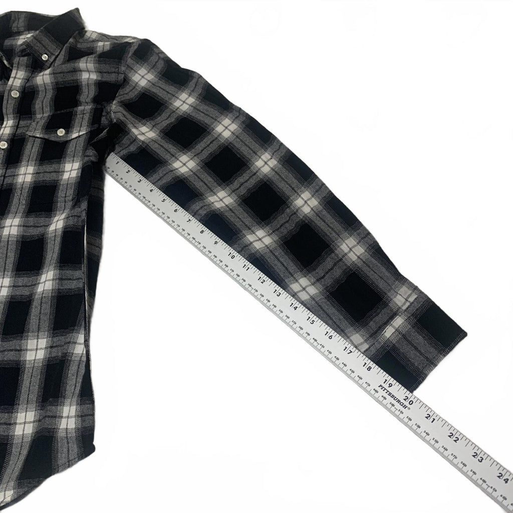 Old Navy Men's Button Shirt Size S Petite Stone Black White Plaid Casual Cotton