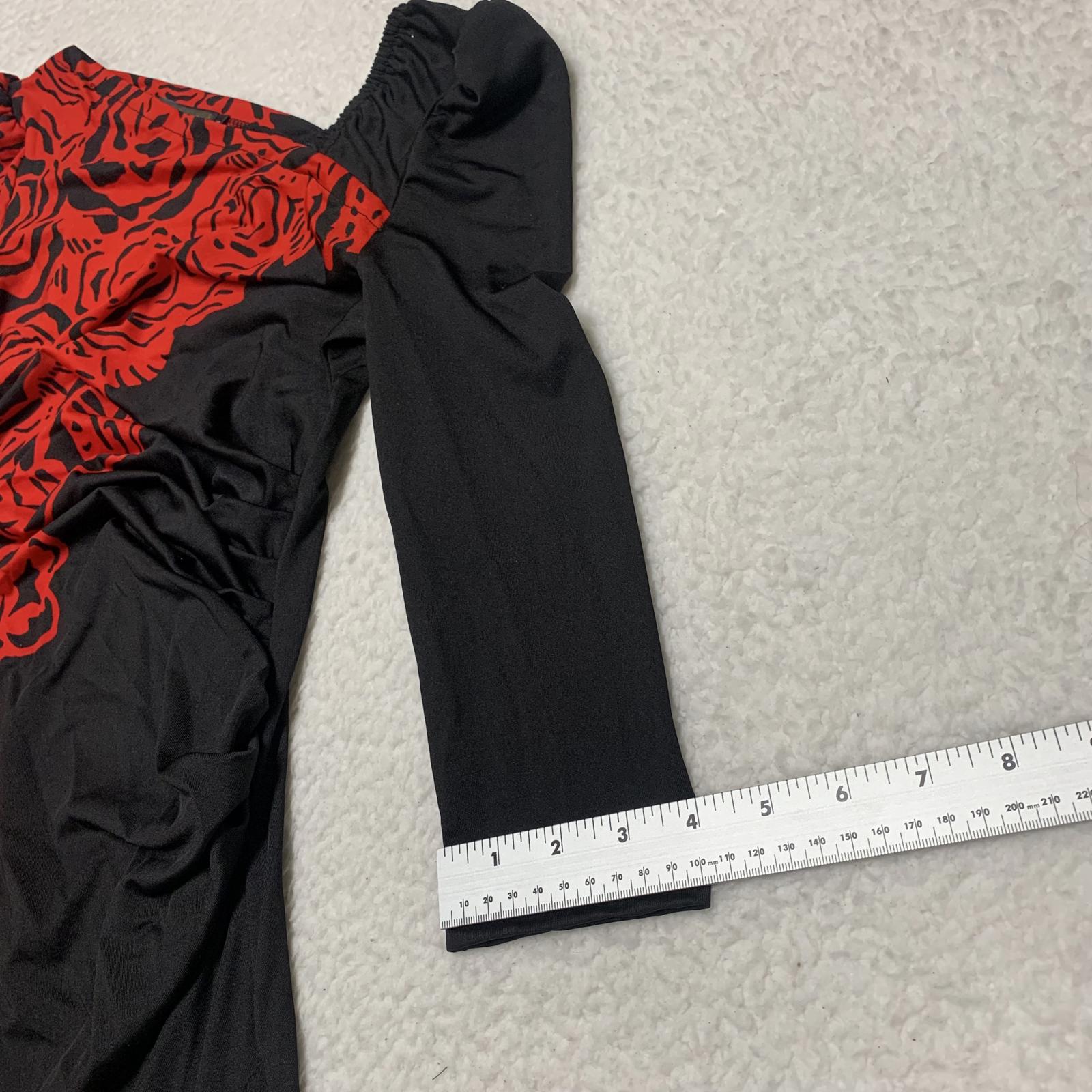SZ Perfect Style by Shez Women’s Size Small Black Red Rose Print Dress