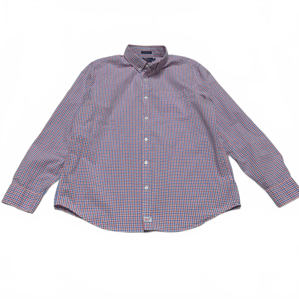 Vineyard Vines Men’s Large Red Blue Check Slim Fit Murray Button Shirt