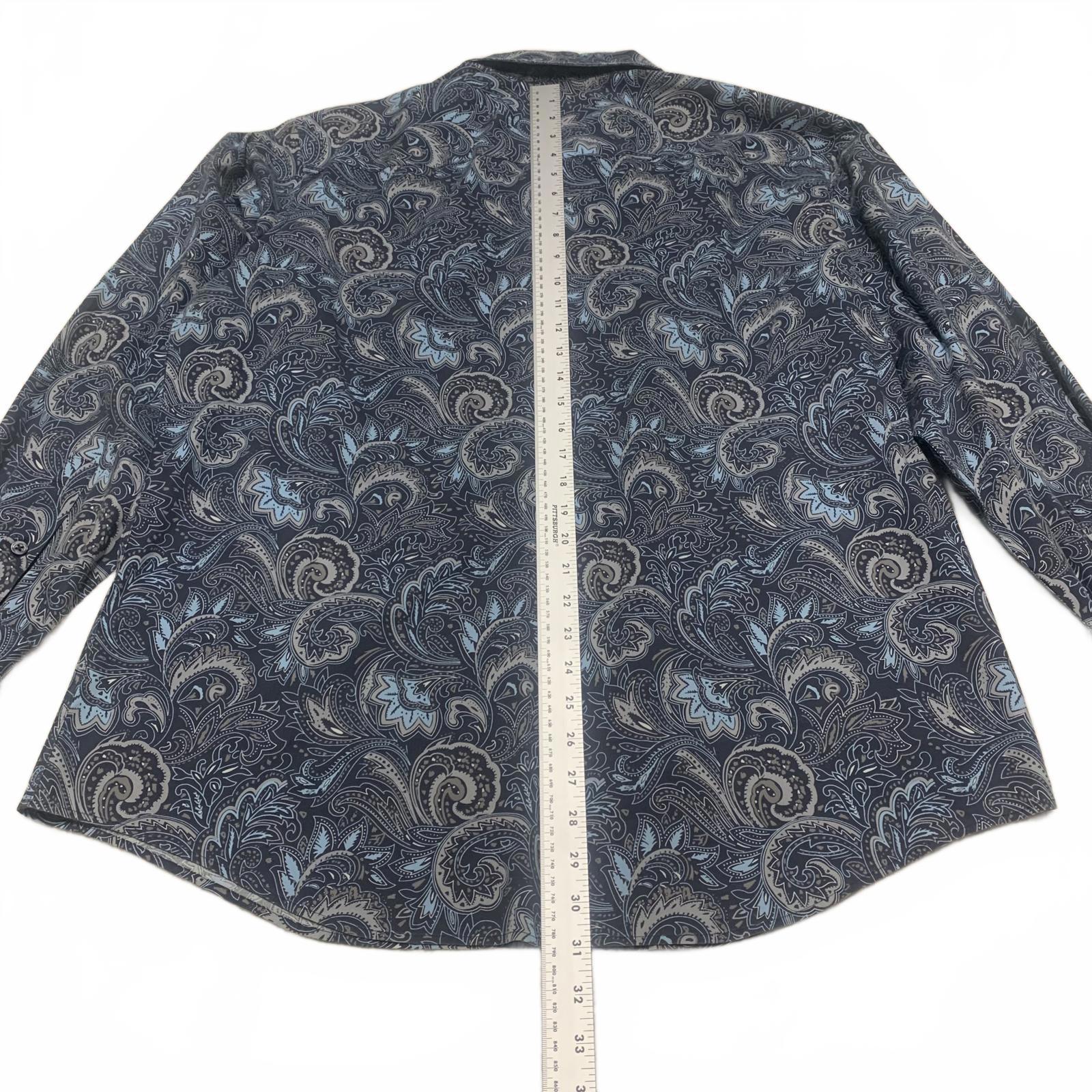 Alfani Men's Size XLarge 17 17.5 Blue Paisley Print Long Sleeve Button Shirt