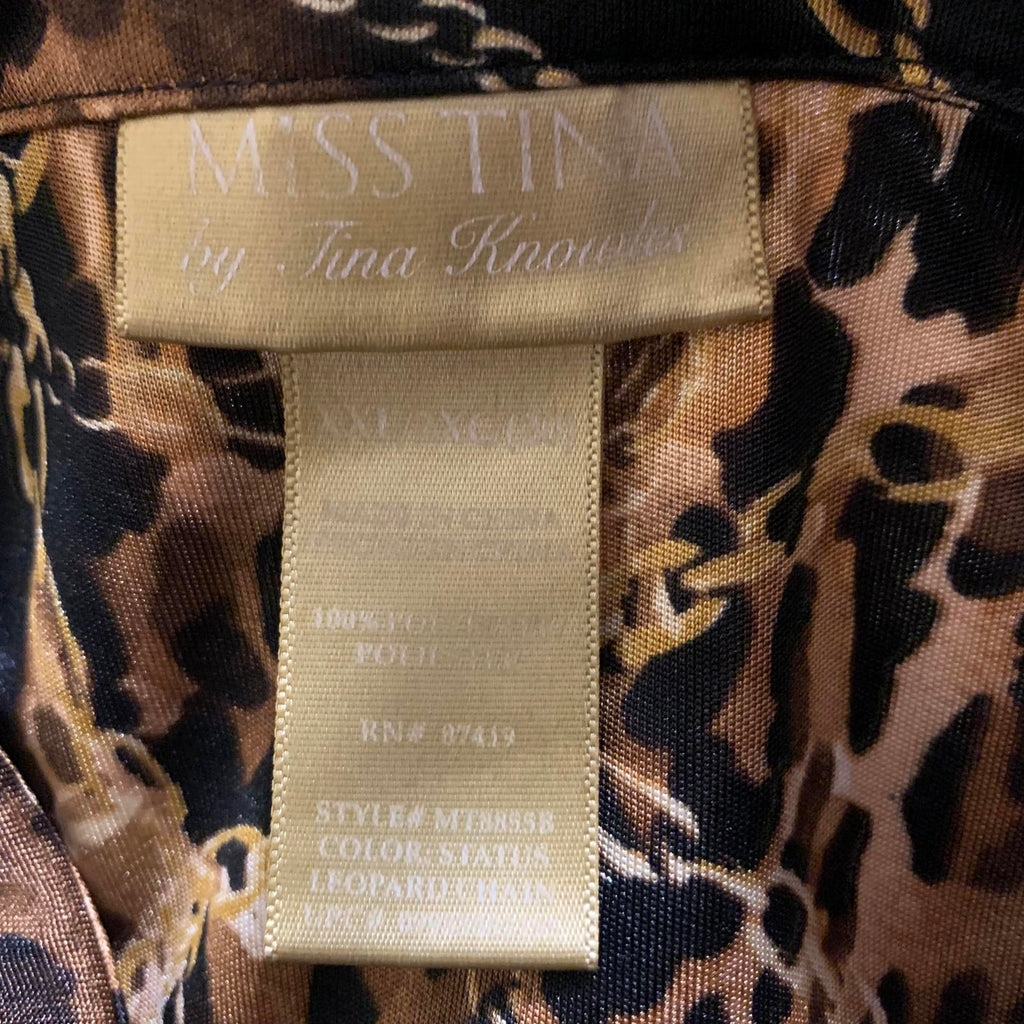 Miss Tina Knowles Women's Size XXL Leopard Print Black Gold Long Sleeve Blouse