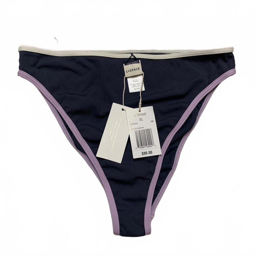 L*SPACE Women's Size XLarge Gray & Lilac Ribbed Bikini Bottoms