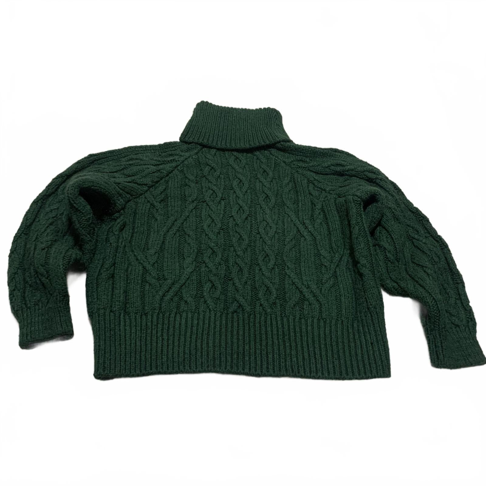 Zara Women's Size Small Dark Green Cable Knit Turtleneck Sweater Opened Shoulder