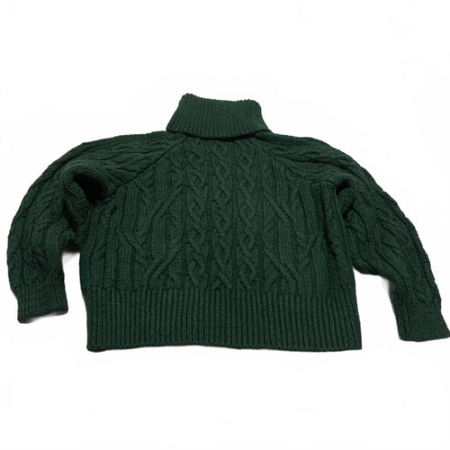 Zara Women's Size Small Dark Green Cable Knit Turtleneck Sweater Opened Shoulder