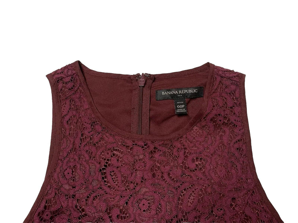 Banana Republic Juniors Size 00P Petite Burgundy Lace Empire Waist Sheath Dress