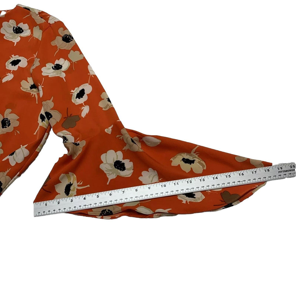 Carmen Marc Valvo Women’s Size 8 Orange Floral Print Bell Sleeve Top
