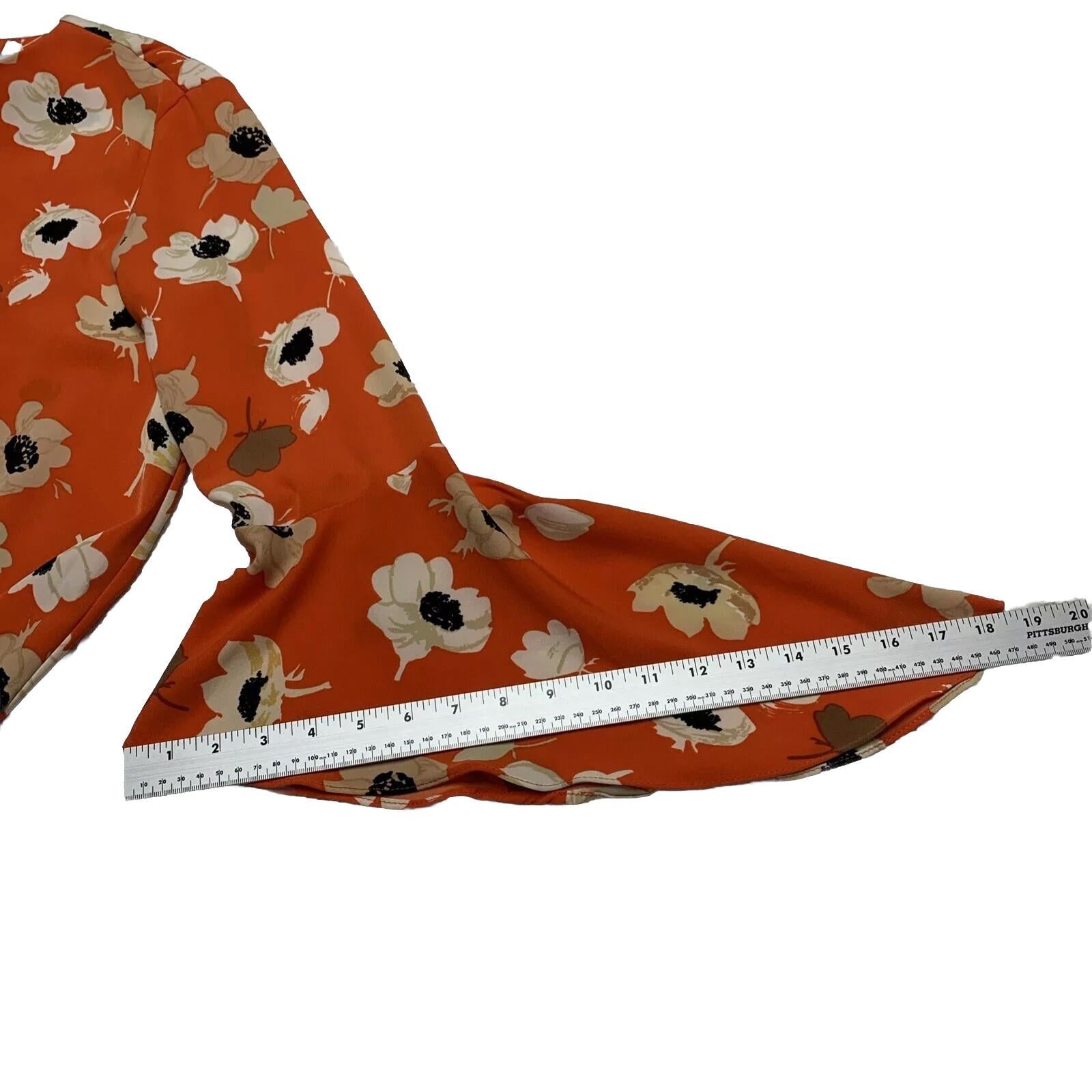 Carmen Marc Valvo Women’s Size 8 Orange Floral Print Bell Sleeve Top