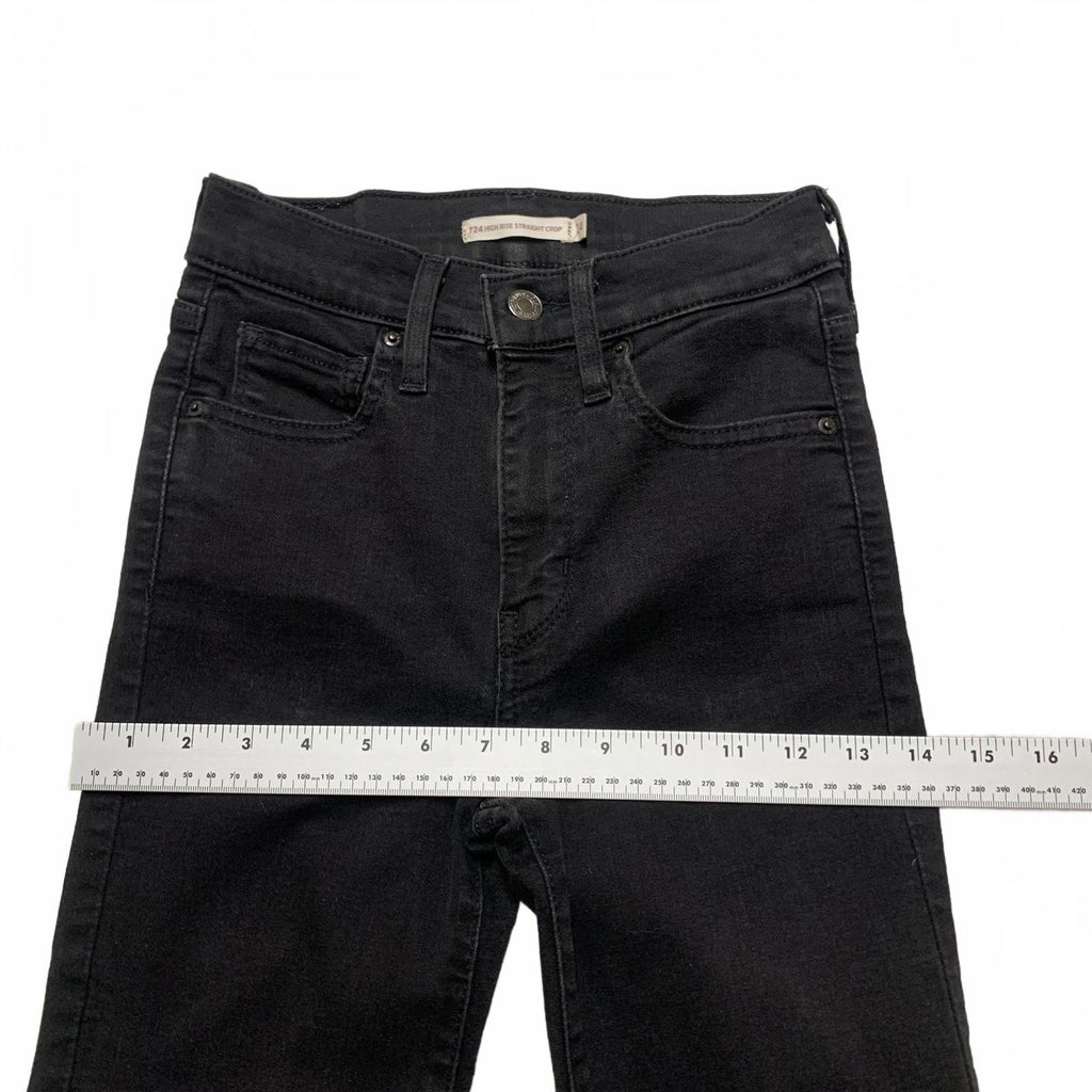 Levi's 724 Women's Size 24 Black High Rise Straight Crop Leg Jeans 23.5x 24L