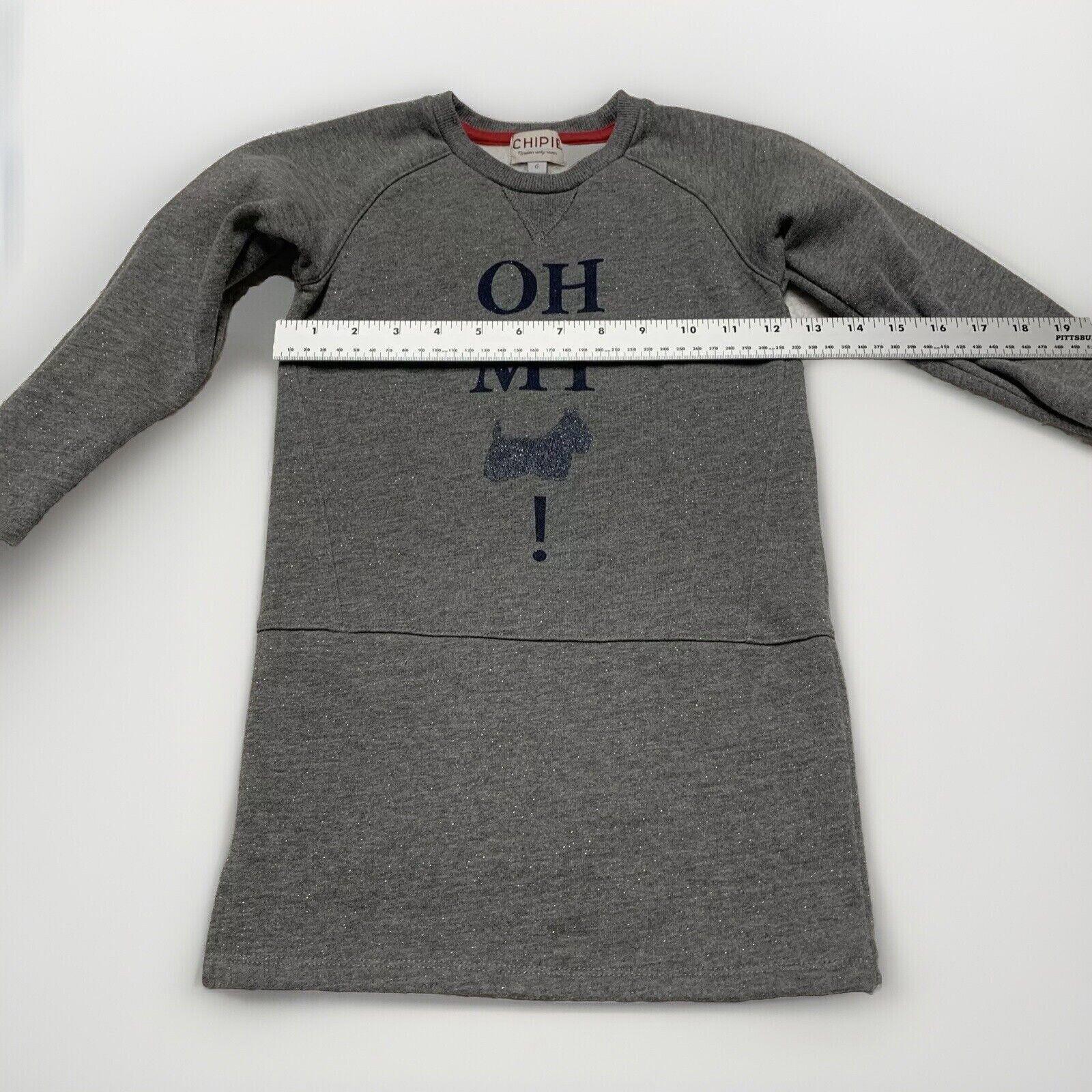 Chipie Girls Size 6 Heather Gray Fleece Sweatshirt Dress Scottish Dog Glitter