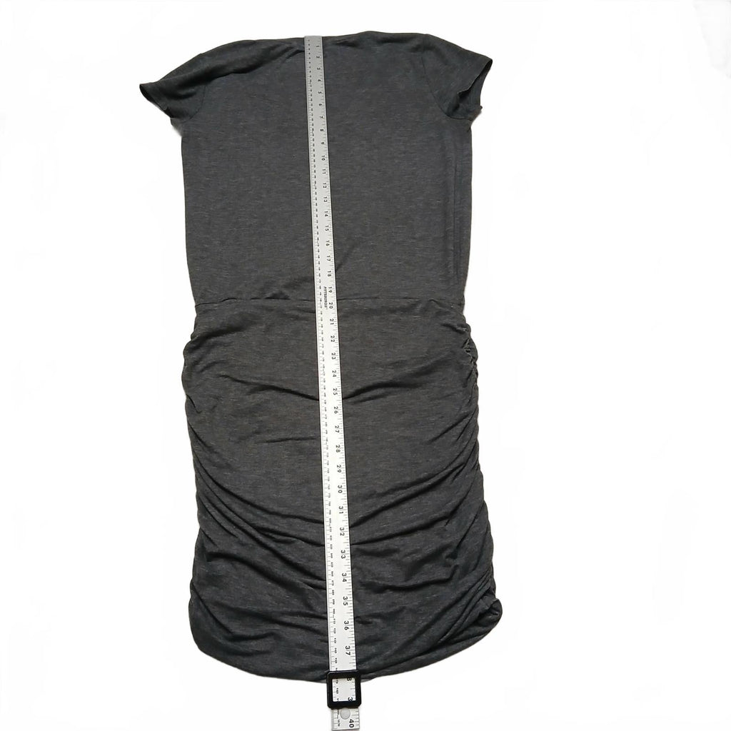 Athlete Women's Cap Sleeve Ruched Bodycon Dress Sz Small Gray V-Neck