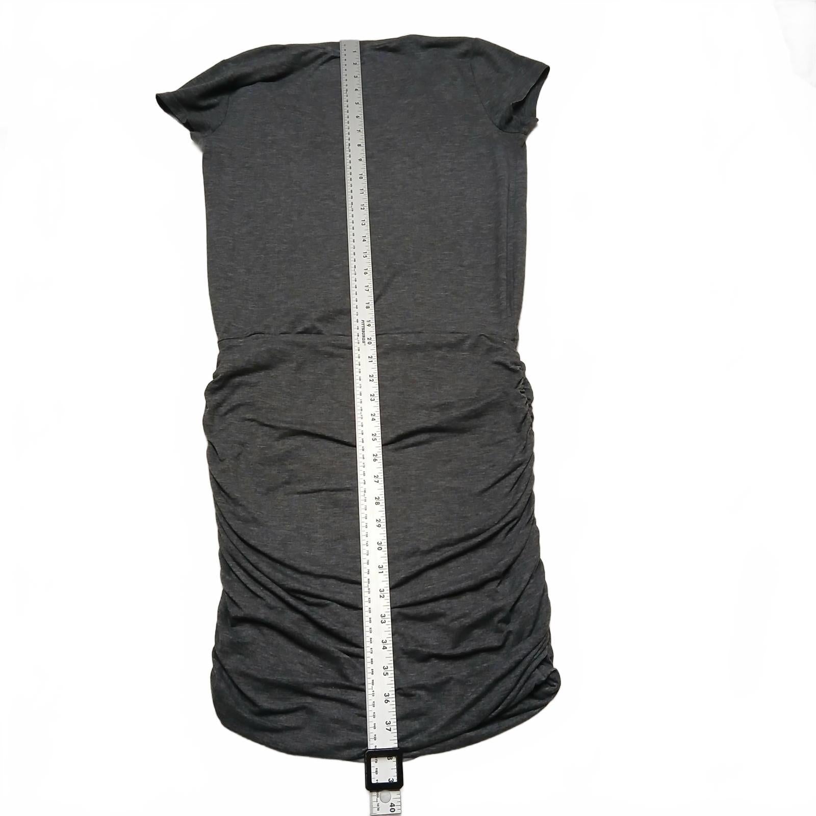 Athlete Women's Cap Sleeve Ruched Bodycon Dress Sz Small Gray V-Neck